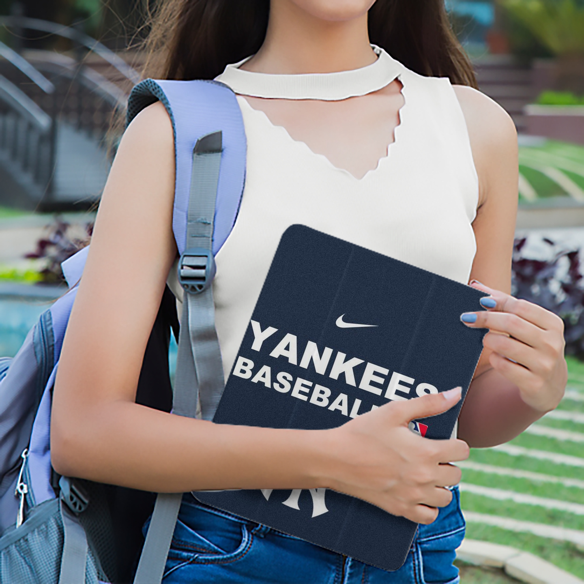 New York Yankees 214 Premium Tri-Fold PU Leather & Silicone IPad Case With Pencil Slot – Fits 9.5,10.5,10.9 – Adjustable Stand, Slim, Protective