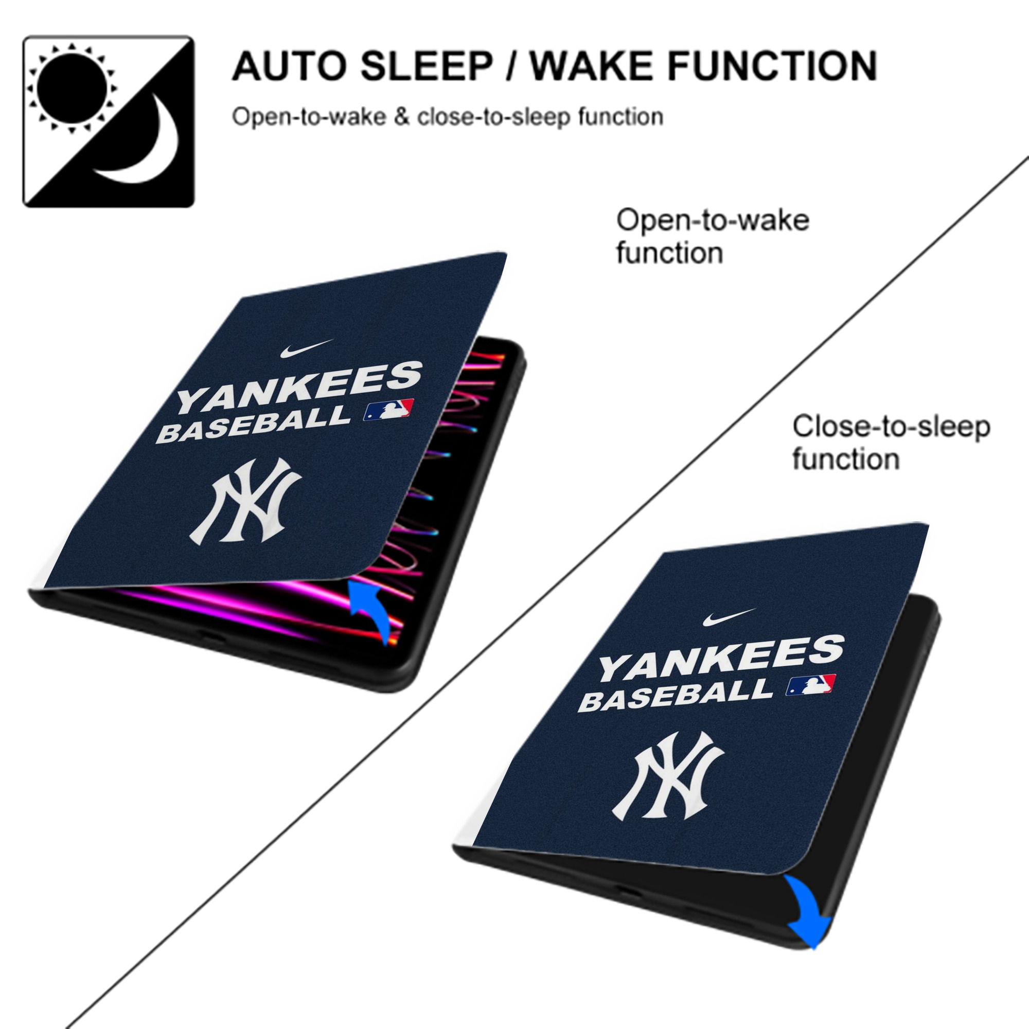 New York Yankees 214 Premium Tri-Fold PU Leather & Silicone IPad Case With Pencil Slot – Fits 9.5,10.5,10.9 – Adjustable Stand, Slim, Protective