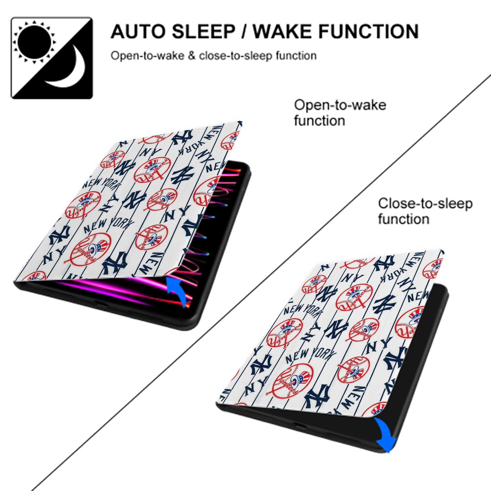 New York Yankees 219 Premium Tri-Fold PU Leather & Silicone IPad Case With Pencil Slot – Fits 9.5,10.5,10.9 – Adjustable Stand, Slim, Protective