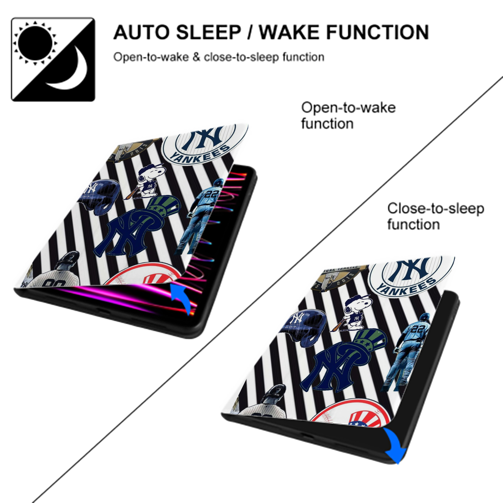 New York Yankees 231 Premium Tri-Fold PU Leather & Silicone IPad Case With Pencil Slot – Fits 9.5,10.5,10.9 – Adjustable Stand, Slim, Protective