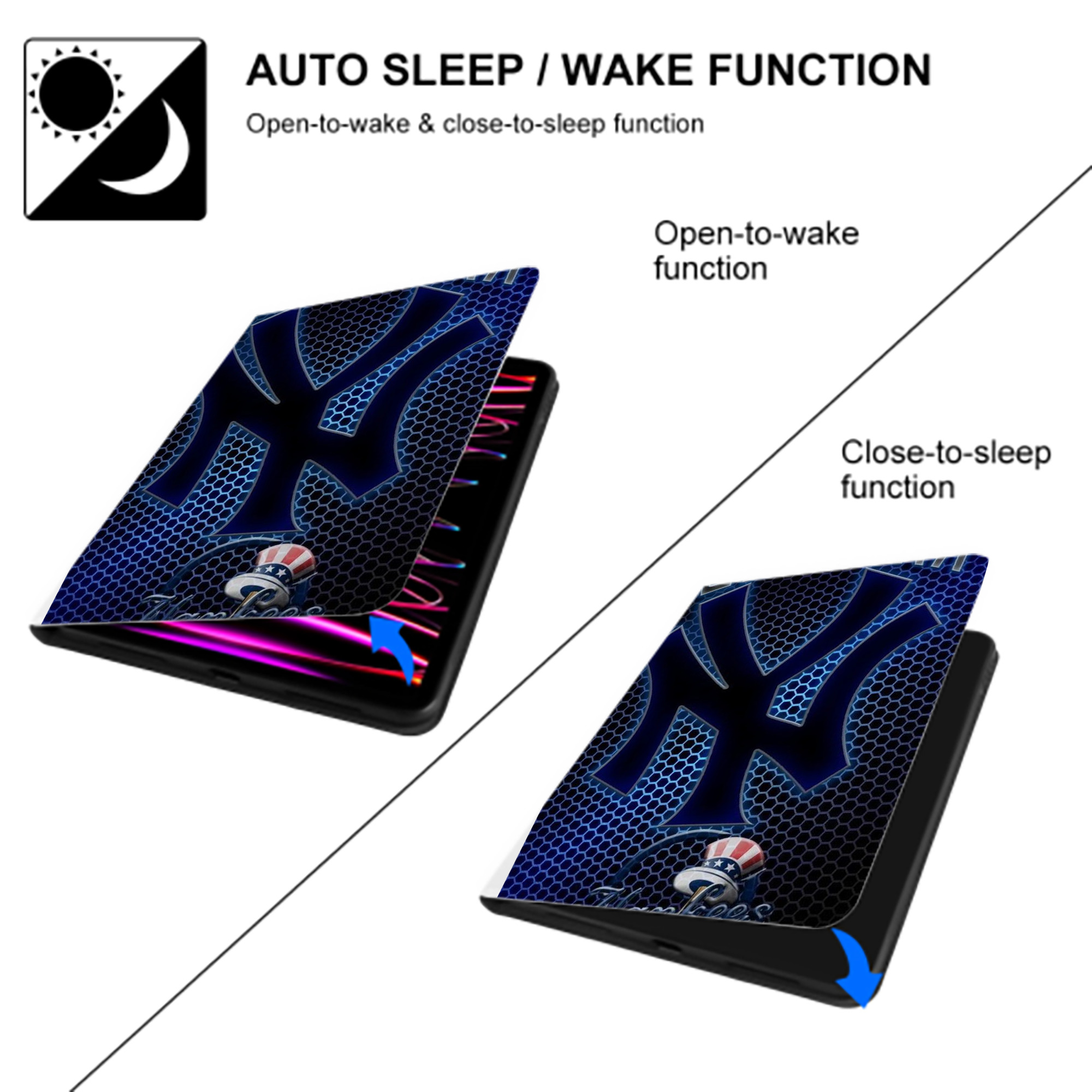 New York Yankees 319 Premium Tri-Fold PU Leather & Silicone IPad Case With Pencil Slot – Fits 9.5,10.5,10.9 – Adjustable Stand, Slim, Protective