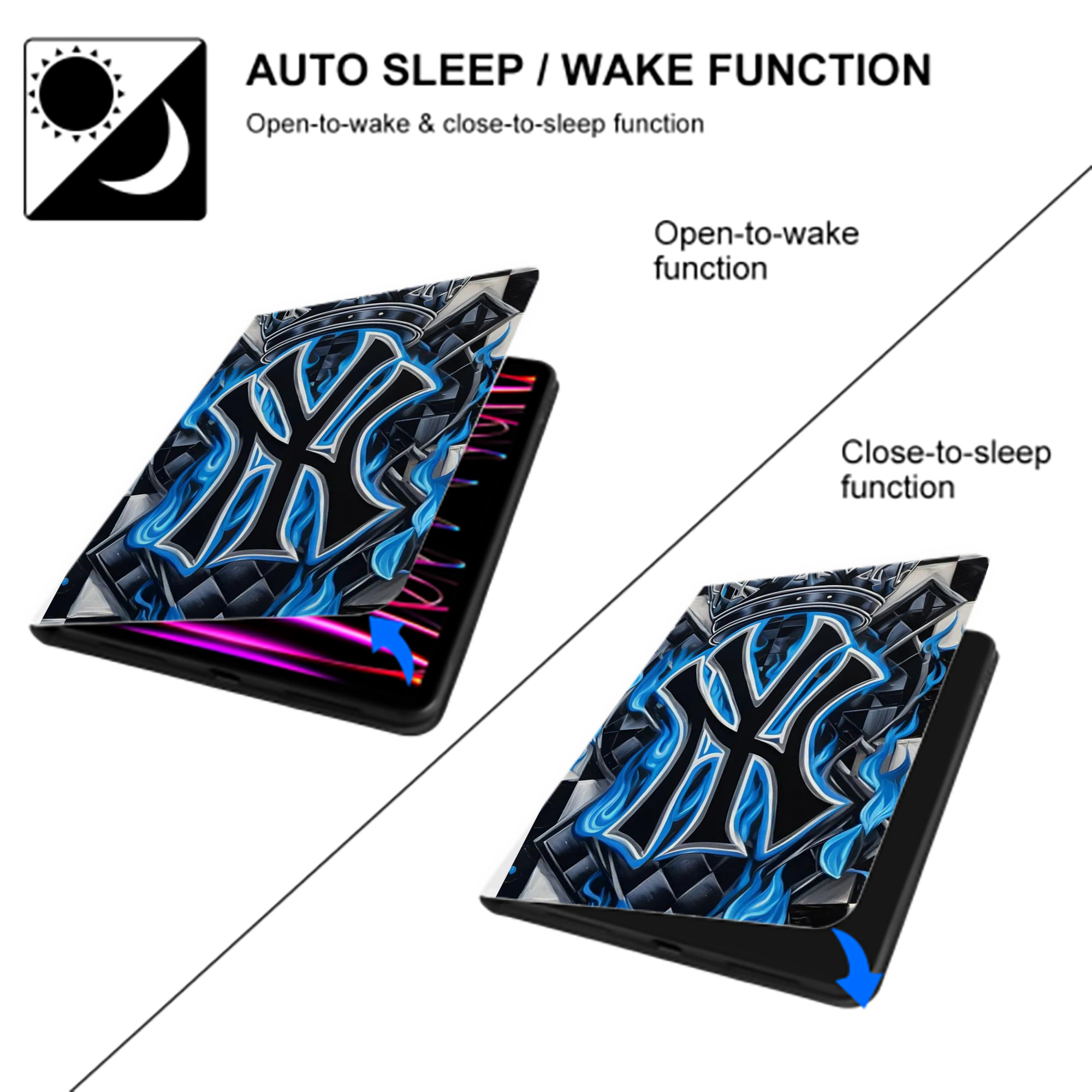 New York Yankees 324 Premium Tri-Fold PU Leather & Silicone IPad Case With Pencil Slot – Fits 9.5,10.5,10.9 – Adjustable Stand, Slim, Protective