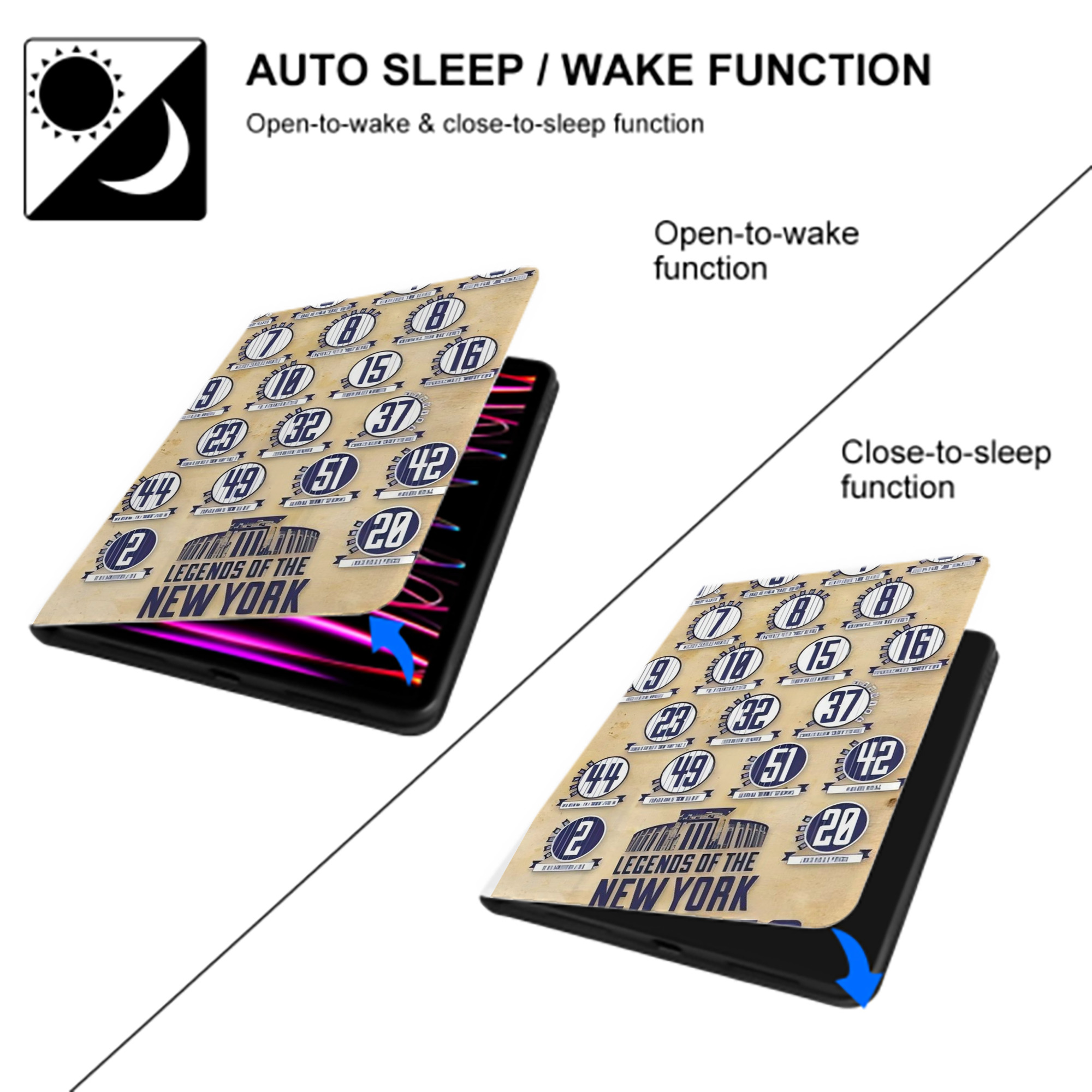 New York Yankees 339 Premium Tri-Fold PU Leather & Silicone IPad Case With Pencil Slot – Fits 9.5,10.5,10.9 – Adjustable Stand, Slim, Protective