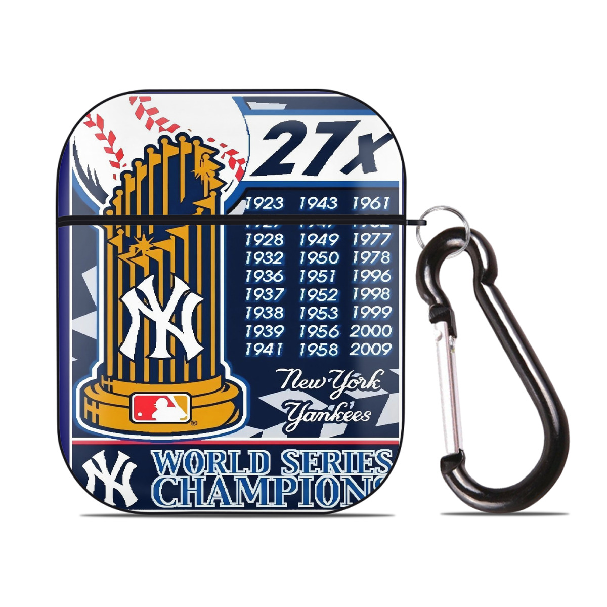 New York Yankees 108 AirPods 2 Case Hard Shell Black, Flexible PC Material, Precise Cutouts, Full Protection, Anti-Fingerprint, Washable, Includes Keychain – Durable & Slim Design