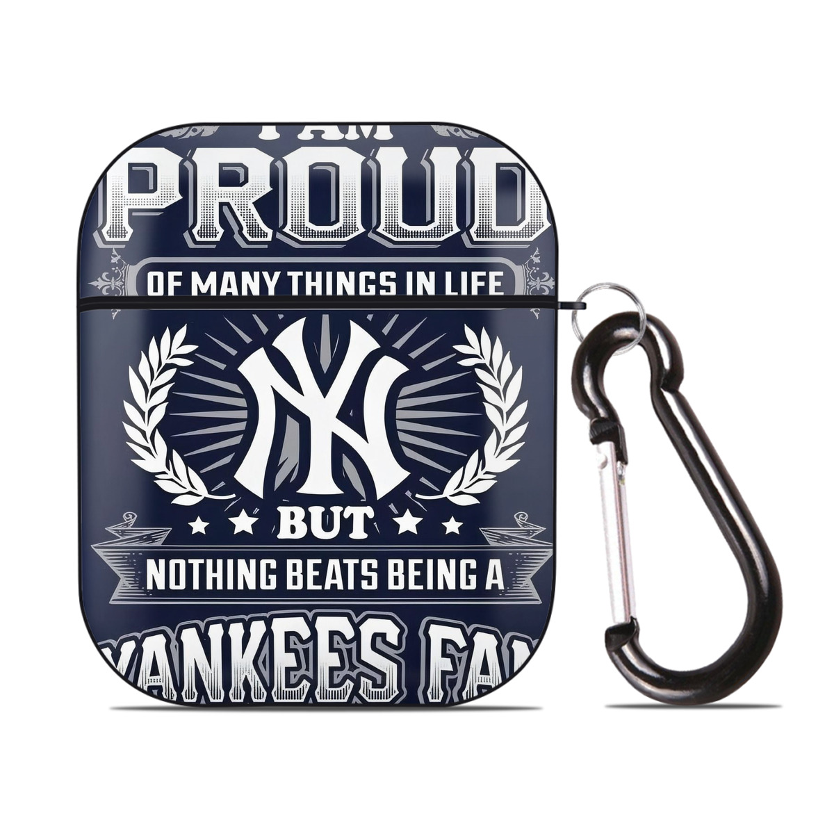 New York Yankees 301 AirPods 2 Case Hard Shell Black, Flexible PC Material, Precise Cutouts, Full Protection, Anti-Fingerprint, Washable, Includes Keychain – Durable & Slim Design