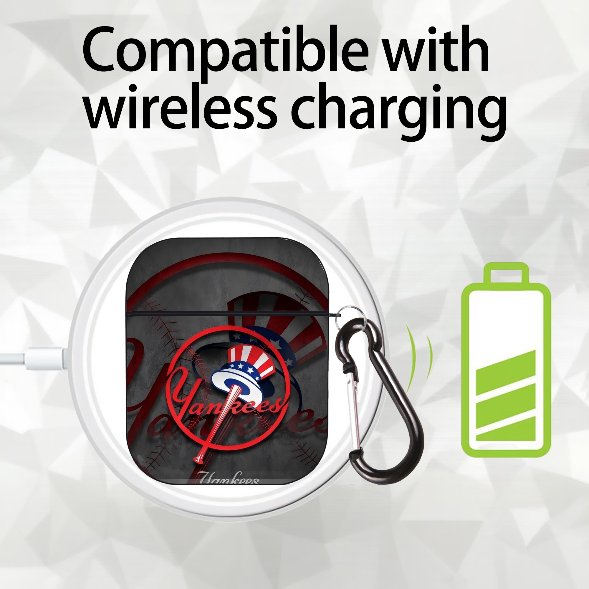 New York Yankees 97 AirPods 2 Case Hard Shell Black, Flexible PC Material, Precise Cutouts, Full Protection, Anti-Fingerprint, Washable, Includes Keychain – Durable & Slim Design