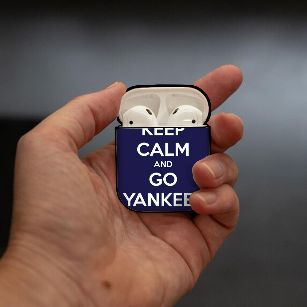 New York Yankees Keep Calm and Go Yankees AirPods 2 Case Hard Shell Black, Flexible PC Material, Precise Cutouts, Full Protection, Anti-Fingerprint, Washable, Includes Keychain – Durable & Slim Design