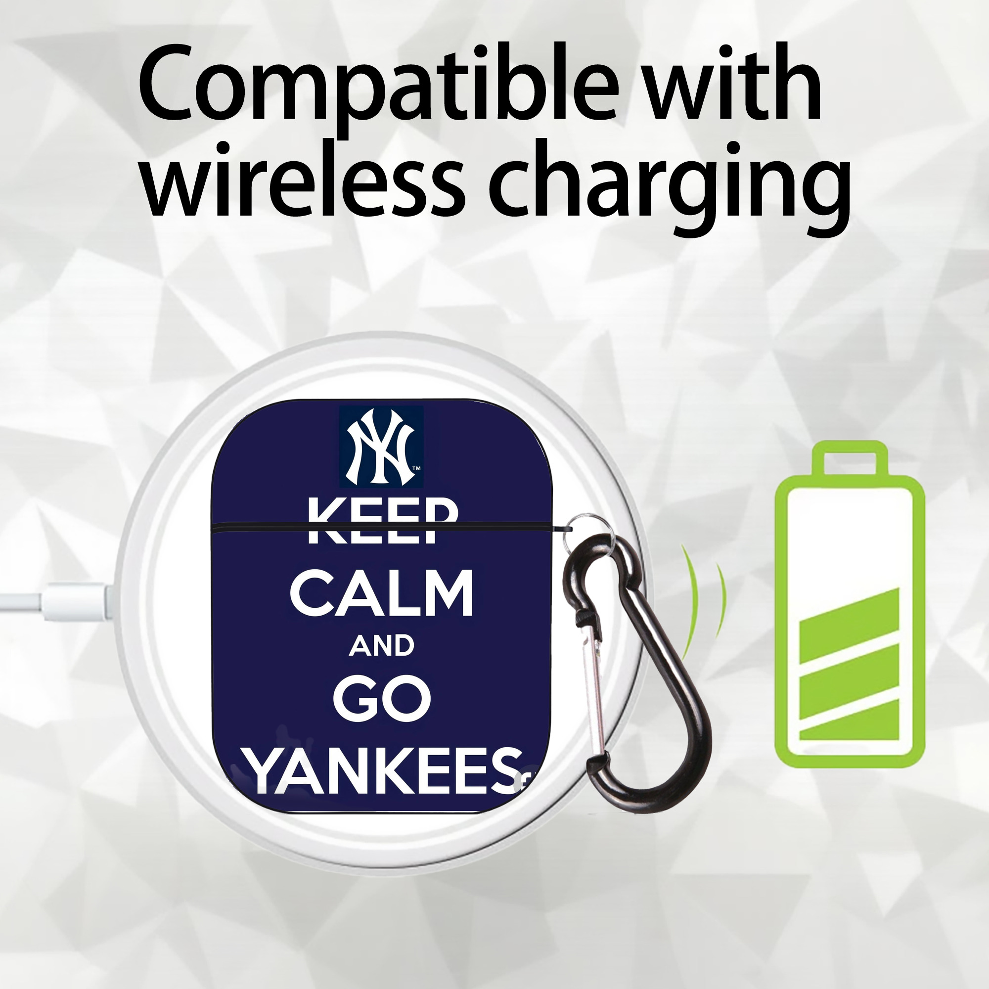 New York Yankees Keep Calm and Go Yankees AirPods 2 Case Hard Shell Black, Flexible PC Material, Precise Cutouts, Full Protection, Anti-Fingerprint, Washable, Includes Keychain – Durable & Slim Design