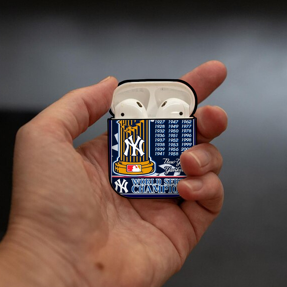 New York Yankees 108 AirPods 2 Case Hard Shell Black, Flexible PC Material, Precise Cutouts, Full Protection, Anti-Fingerprint, Washable, Includes Keychain – Durable & Slim Design
