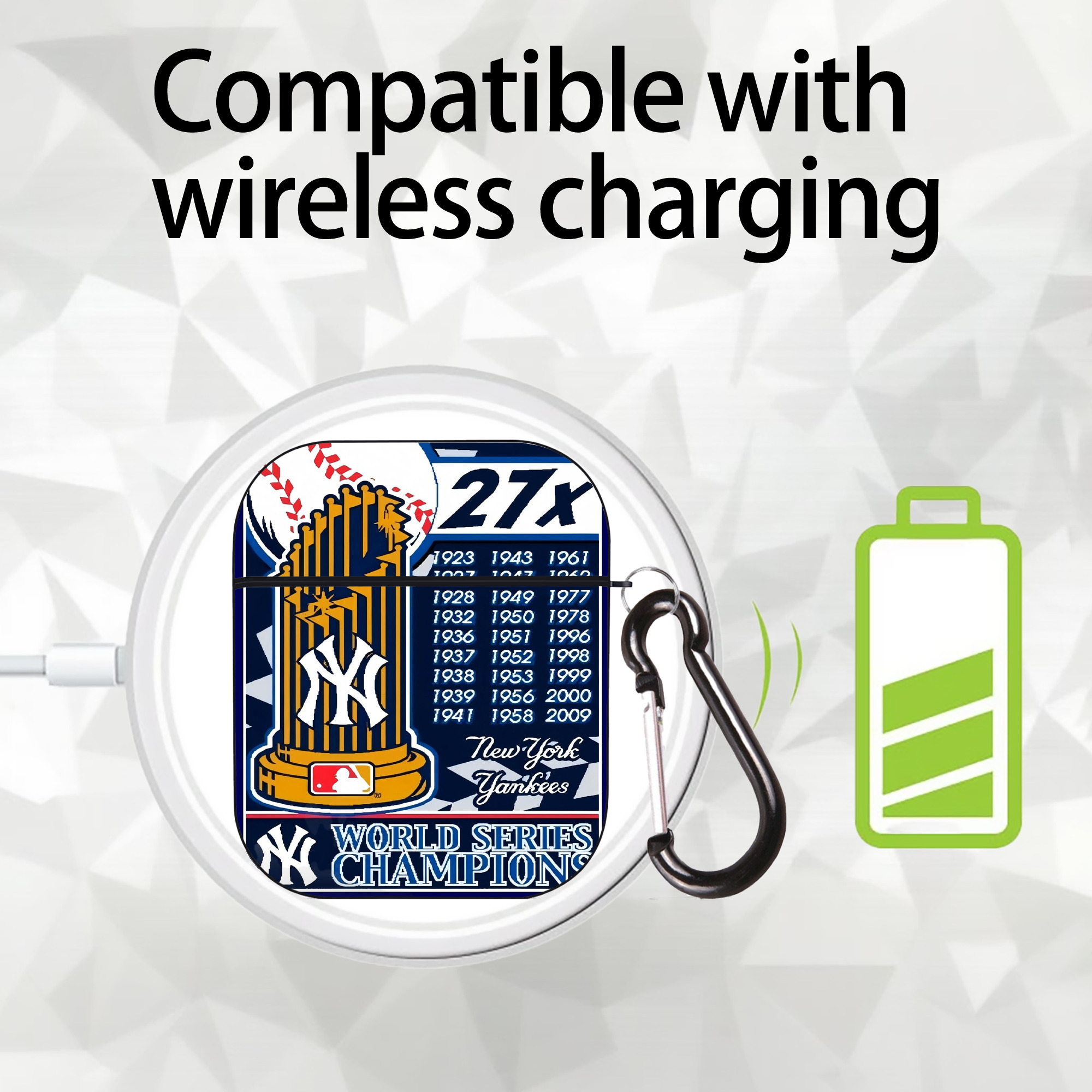 New York Yankees 108 AirPods 2 Case Hard Shell Black, Flexible PC Material, Precise Cutouts, Full Protection, Anti-Fingerprint, Washable, Includes Keychain – Durable & Slim Design