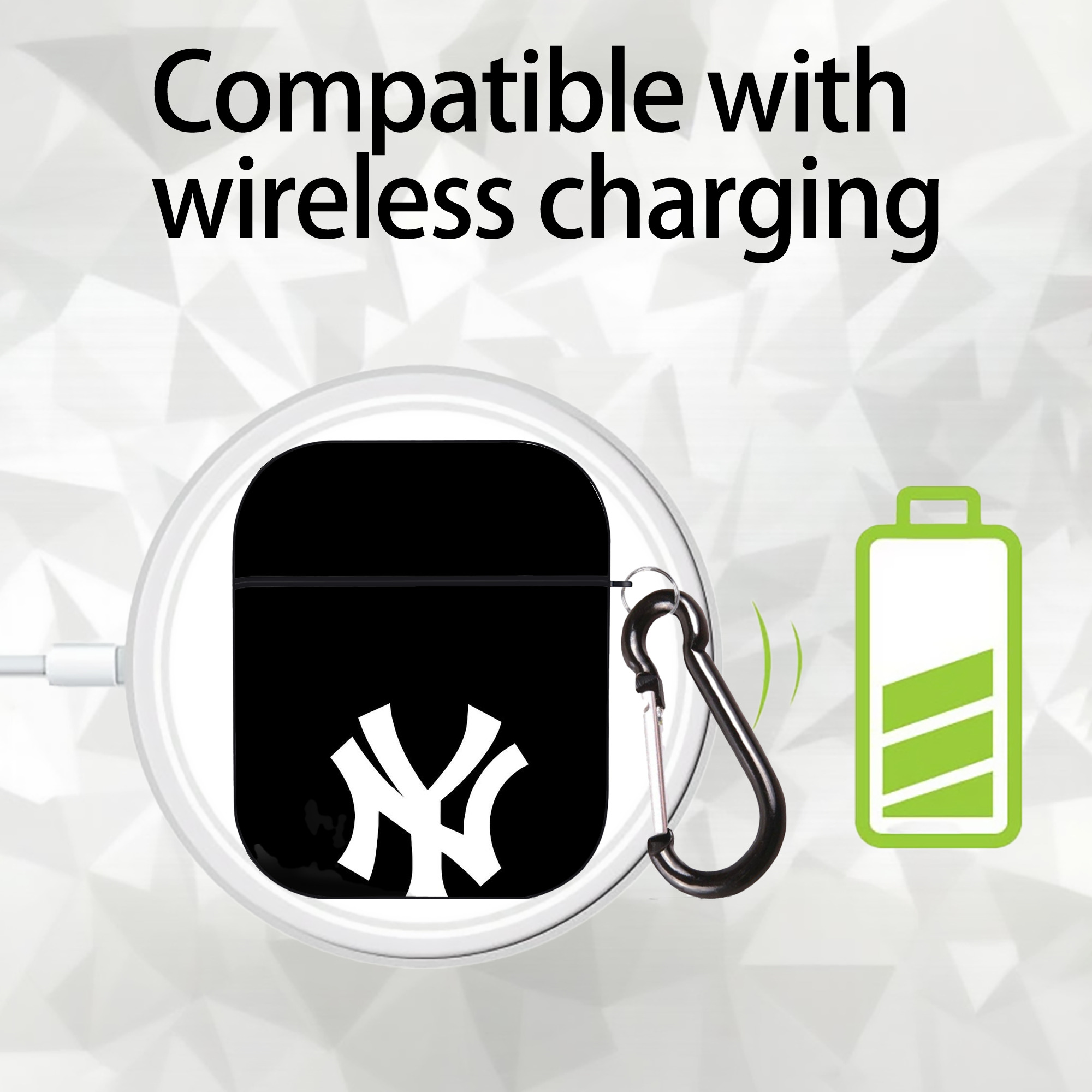 New York Yankees 115 AirPods 2 Case Hard Shell Black, Flexible PC Material, Precise Cutouts, Full Protection, Anti-Fingerprint, Washable, Includes Keychain – Durable & Slim Design