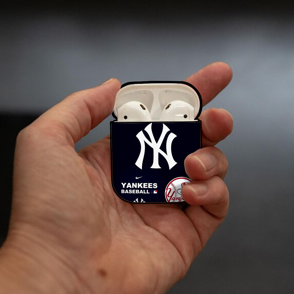 New York Yankees 122 AirPods 2 Case Hard Shell Black, Flexible PC Material, Precise Cutouts, Full Protection, Anti-Fingerprint, Washable, Includes Keychain – Durable & Slim Design