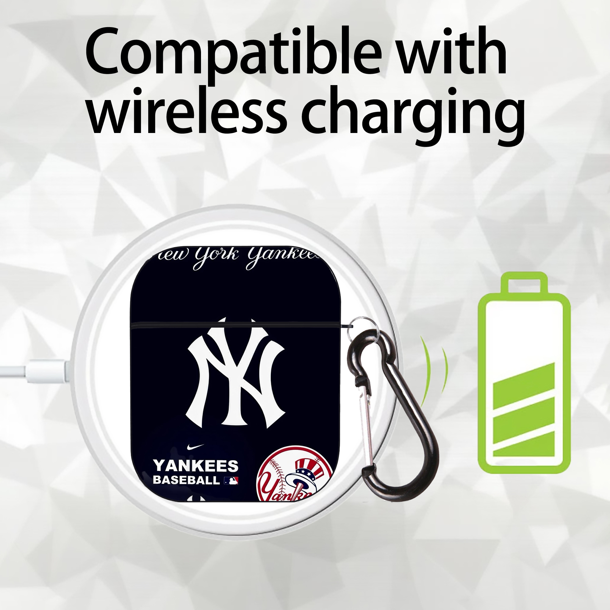 New York Yankees 122 AirPods 2 Case Hard Shell Black, Flexible PC Material, Precise Cutouts, Full Protection, Anti-Fingerprint, Washable, Includes Keychain – Durable & Slim Design