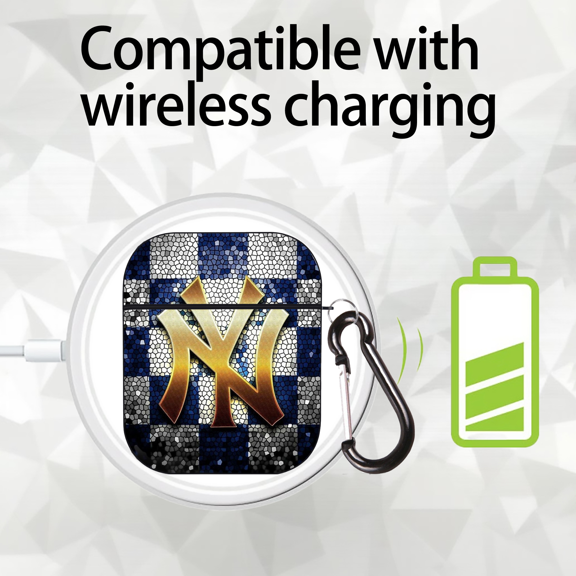 New York Yankees 129 AirPods 2 Case Hard Shell Black, Flexible PC Material, Precise Cutouts, Full Protection, Anti-Fingerprint, Washable, Includes Keychain – Durable & Slim Design