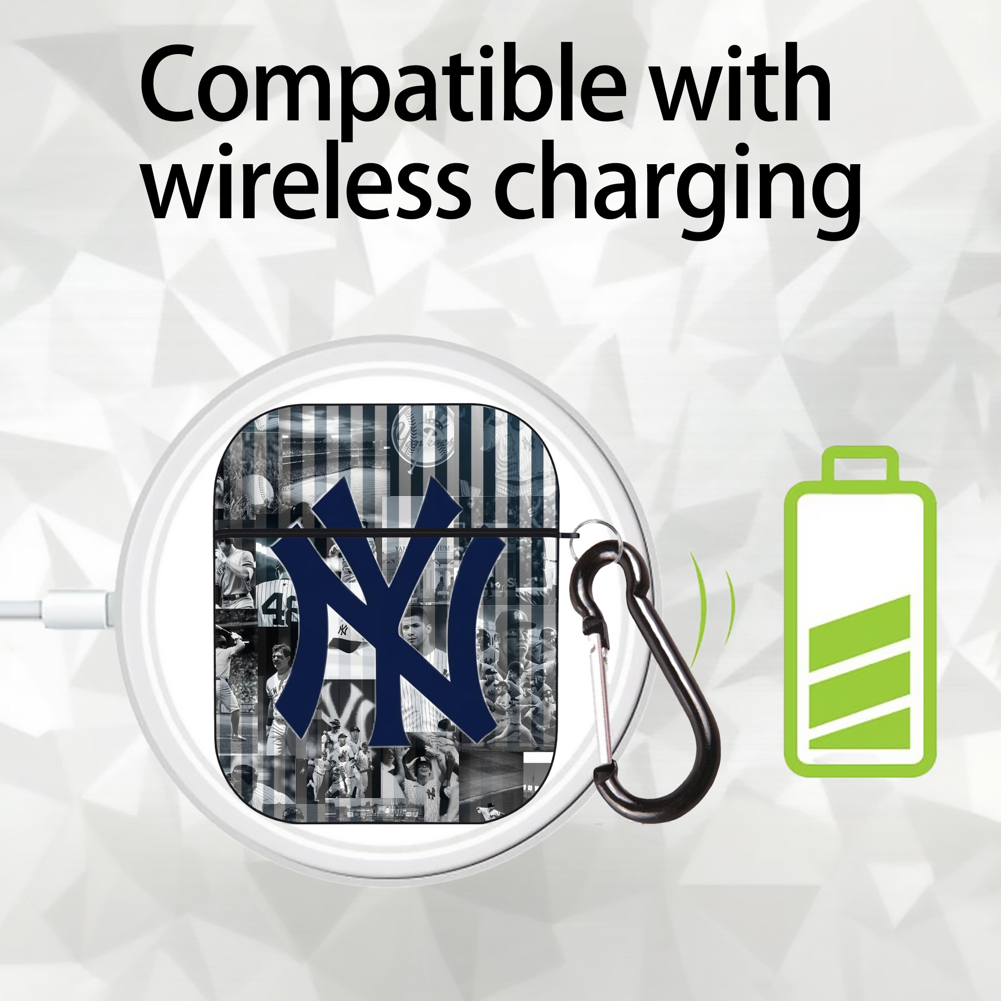 New York Yankees 135 AirPods 2 Case Hard Shell Black, Flexible PC Material, Precise Cutouts, Full Protection, Anti-Fingerprint, Washable, Includes Keychain – Durable & Slim Design