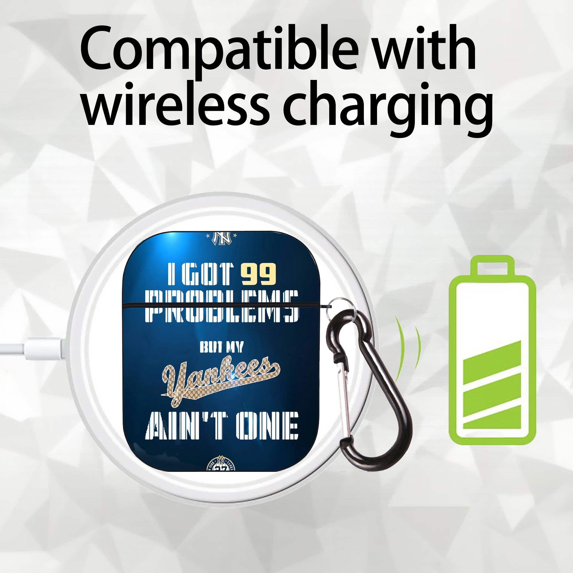 New York Yankees 140 AirPods 2 Case Hard Shell Black, Flexible PC Material, Precise Cutouts, Full Protection, Anti-Fingerprint, Washable, Includes Keychain – Durable & Slim Design