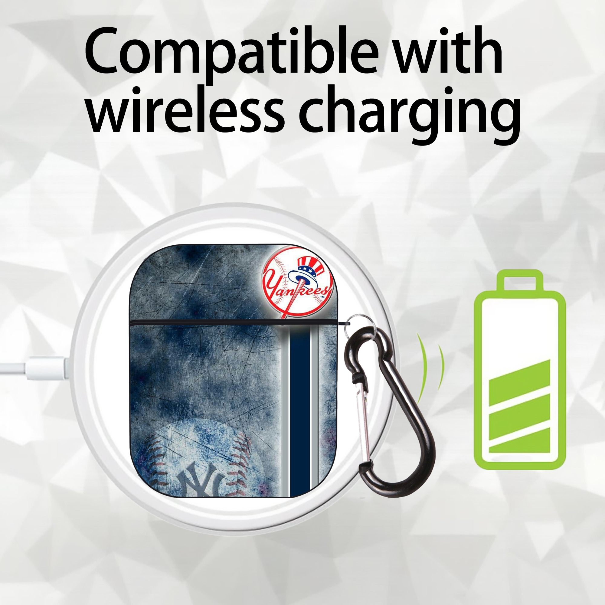 New York Yankees 150 AirPods 2 Case Hard Shell Black, Flexible PC Material, Precise Cutouts, Full Protection, Anti-Fingerprint, Washable, Includes Keychain – Durable & Slim Design