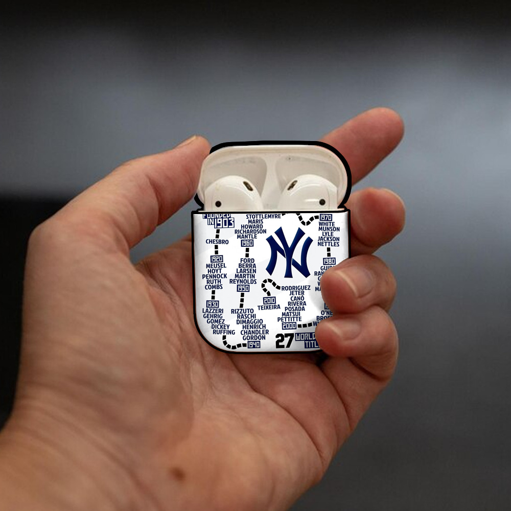 New York Yankees 155 AirPods 2 Case Hard Shell Black, Flexible PC Material, Precise Cutouts, Full Protection, Anti-Fingerprint, Washable, Includes Keychain – Durable & Slim Design
