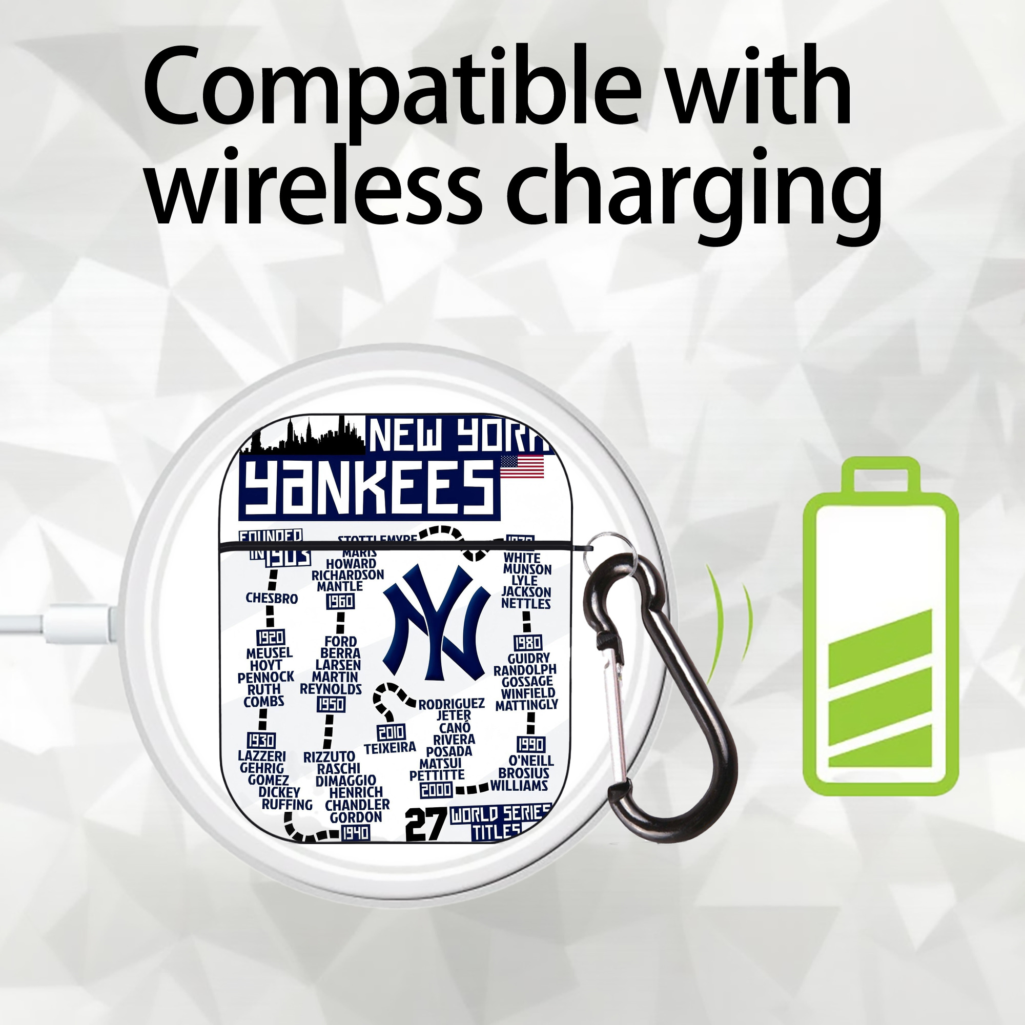 New York Yankees 155 AirPods 2 Case Hard Shell Black, Flexible PC Material, Precise Cutouts, Full Protection, Anti-Fingerprint, Washable, Includes Keychain – Durable & Slim Design