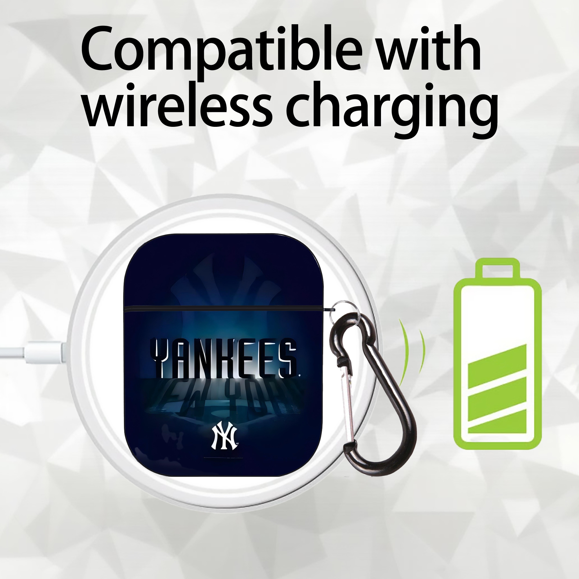 New York Yankees 160 AirPods 2 Case Hard Shell Black, Flexible PC Material, Precise Cutouts, Full Protection, Anti-Fingerprint, Washable, Includes Keychain – Durable & Slim Design