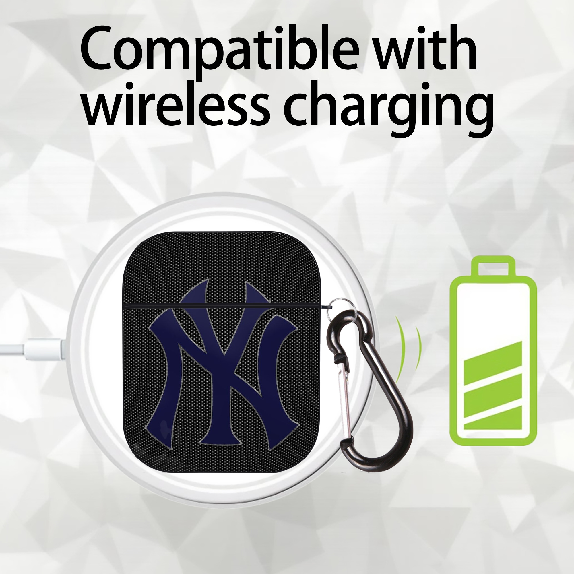 New York Yankees 166 AirPods 2 Case Hard Shell Black, Flexible PC Material, Precise Cutouts, Full Protection, Anti-Fingerprint, Washable, Includes Keychain – Durable & Slim Design