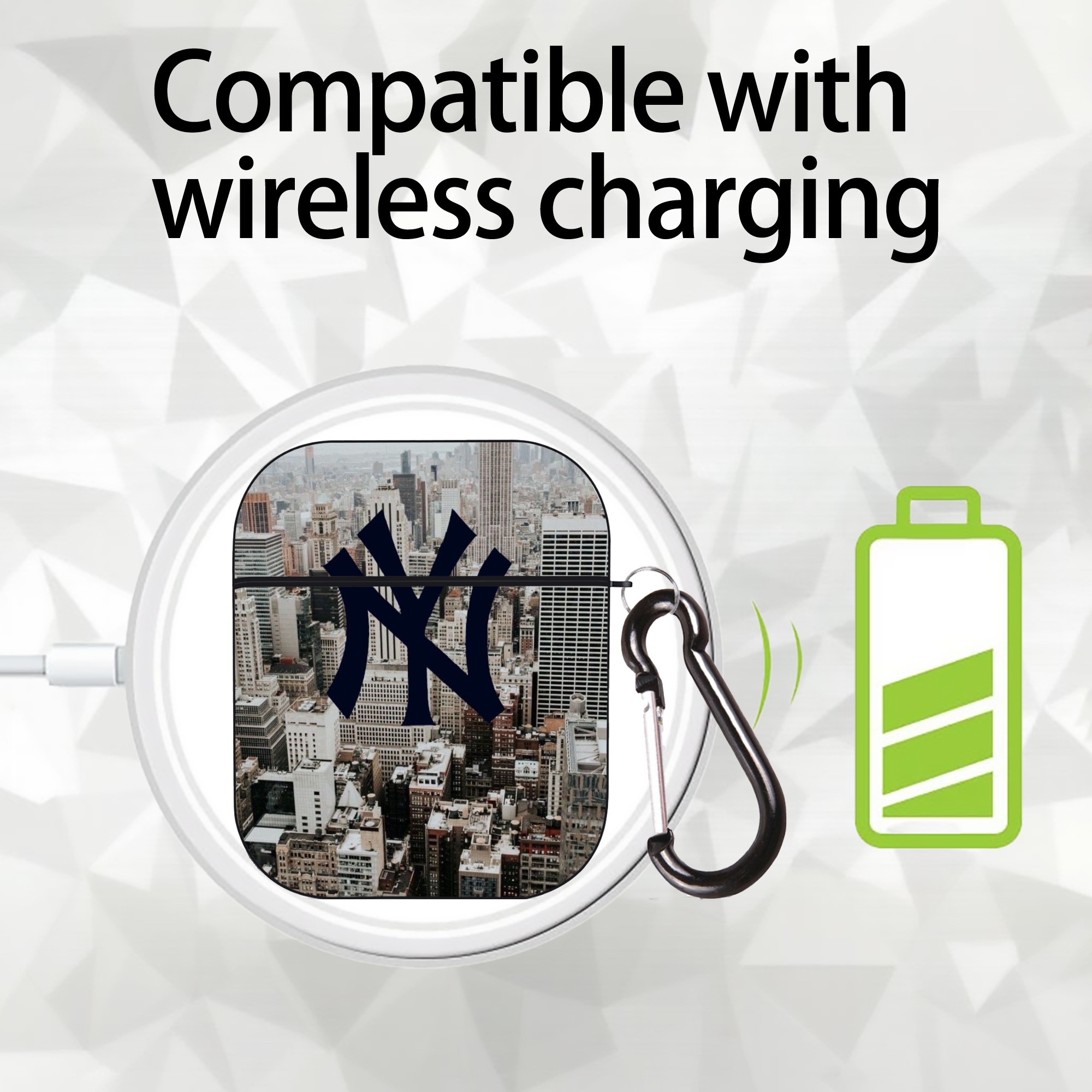 New York Yankees 171 AirPods 2 Case Hard Shell Black, Flexible PC Material, Precise Cutouts, Full Protection, Anti-Fingerprint, Washable, Includes Keychain – Durable & Slim Design