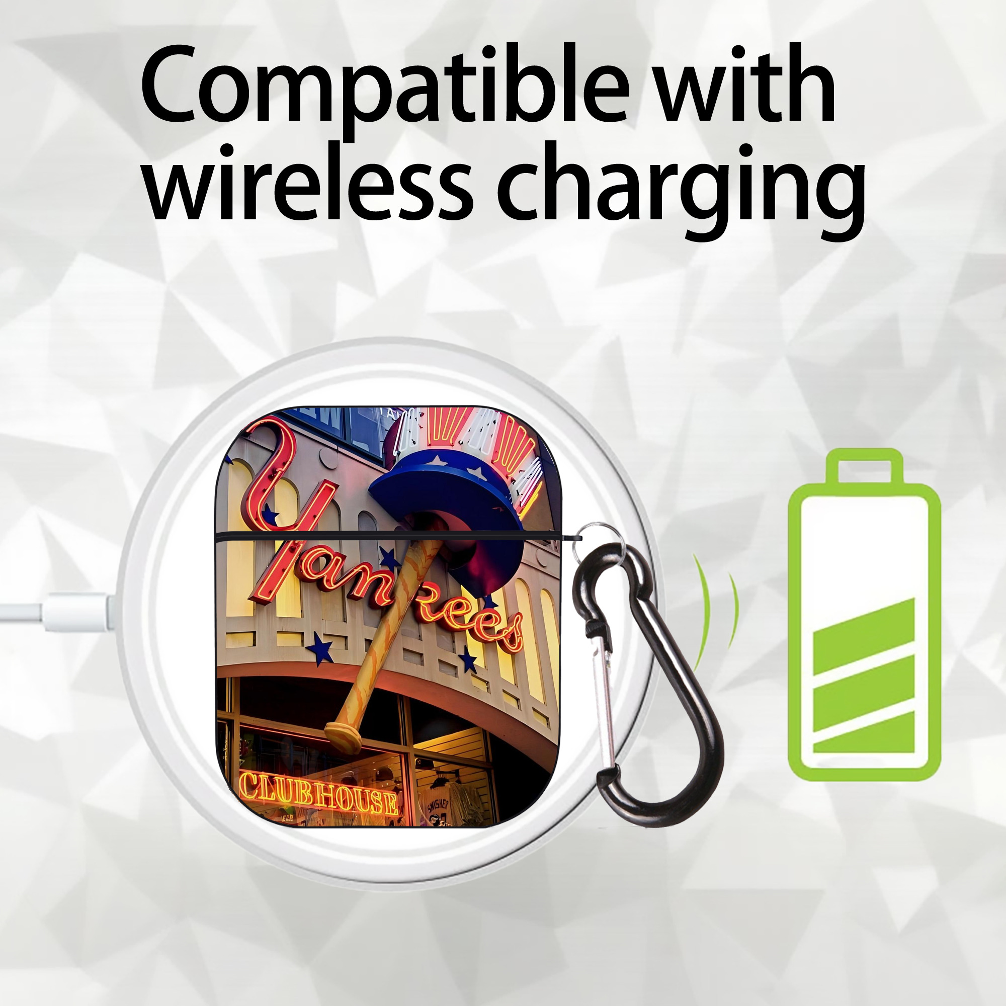 New York Yankees 178 AirPods 2 Case Hard Shell Black, Flexible PC Material, Precise Cutouts, Full Protection, Anti-Fingerprint, Washable, Includes Keychain – Durable & Slim Design