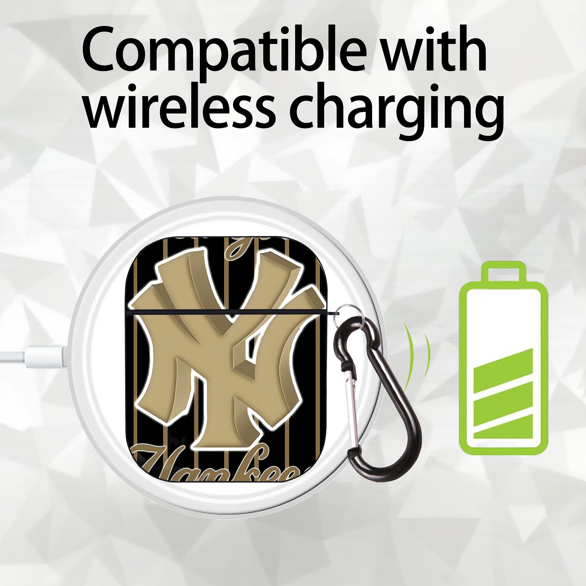 New York Yankees 185 AirPods 2 Case Hard Shell Black, Flexible PC Material, Precise Cutouts, Full Protection, Anti-Fingerprint, Washable, Includes Keychain – Durable & Slim Design