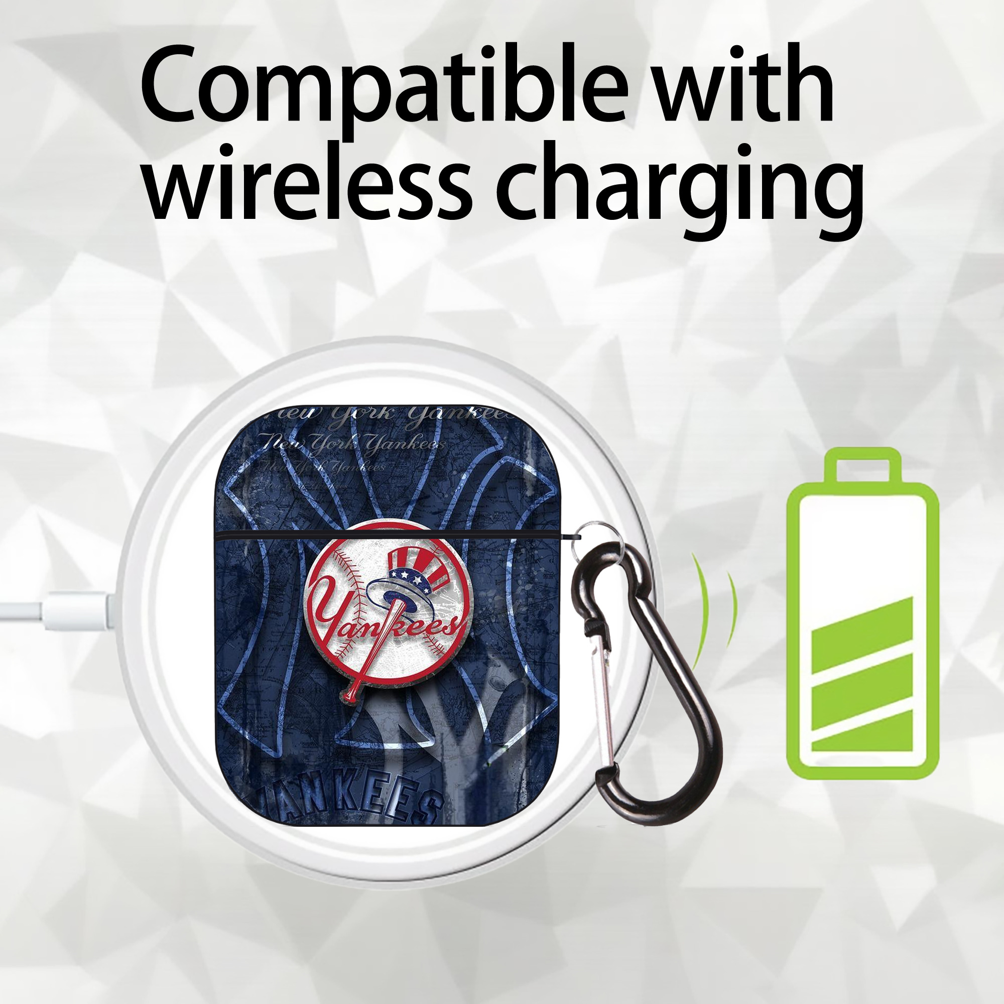 New York Yankees 190 AirPods 2 Case Hard Shell Black, Flexible PC Material, Precise Cutouts, Full Protection, Anti-Fingerprint, Washable, Includes Keychain – Durable & Slim Design