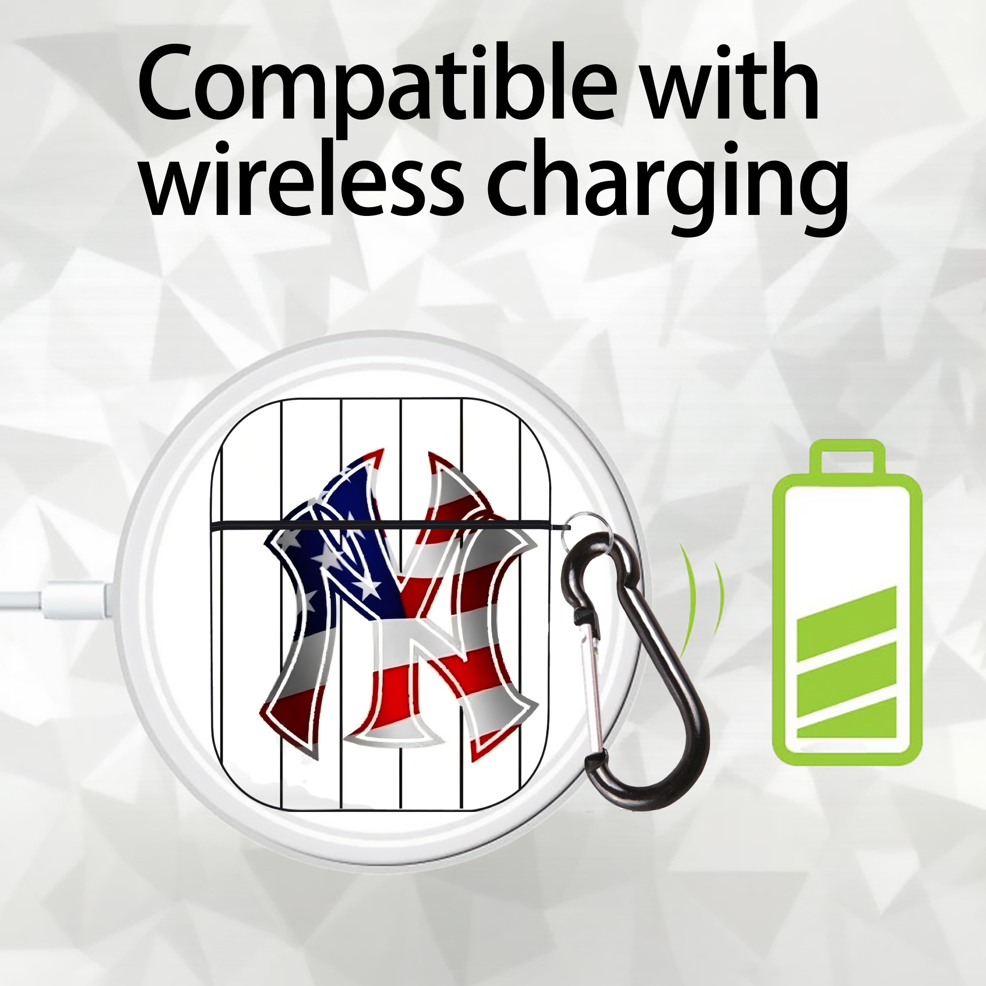 New York Yankees 195 AirPods 2 Case Hard Shell Black, Flexible PC Material, Precise Cutouts, Full Protection, Anti-Fingerprint, Washable, Includes Keychain – Durable & Slim Design