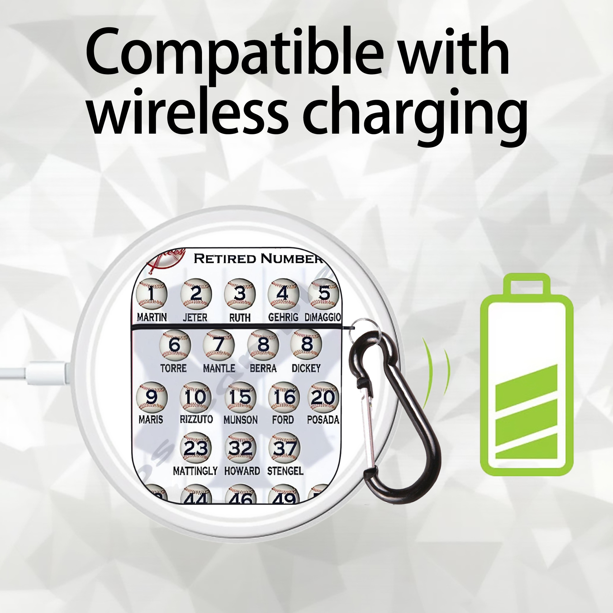 New York Yankees 201 AirPods 2 Case Hard Shell Black, Flexible PC Material, Precise Cutouts, Full Protection, Anti-Fingerprint, Washable, Includes Keychain – Durable & Slim Design