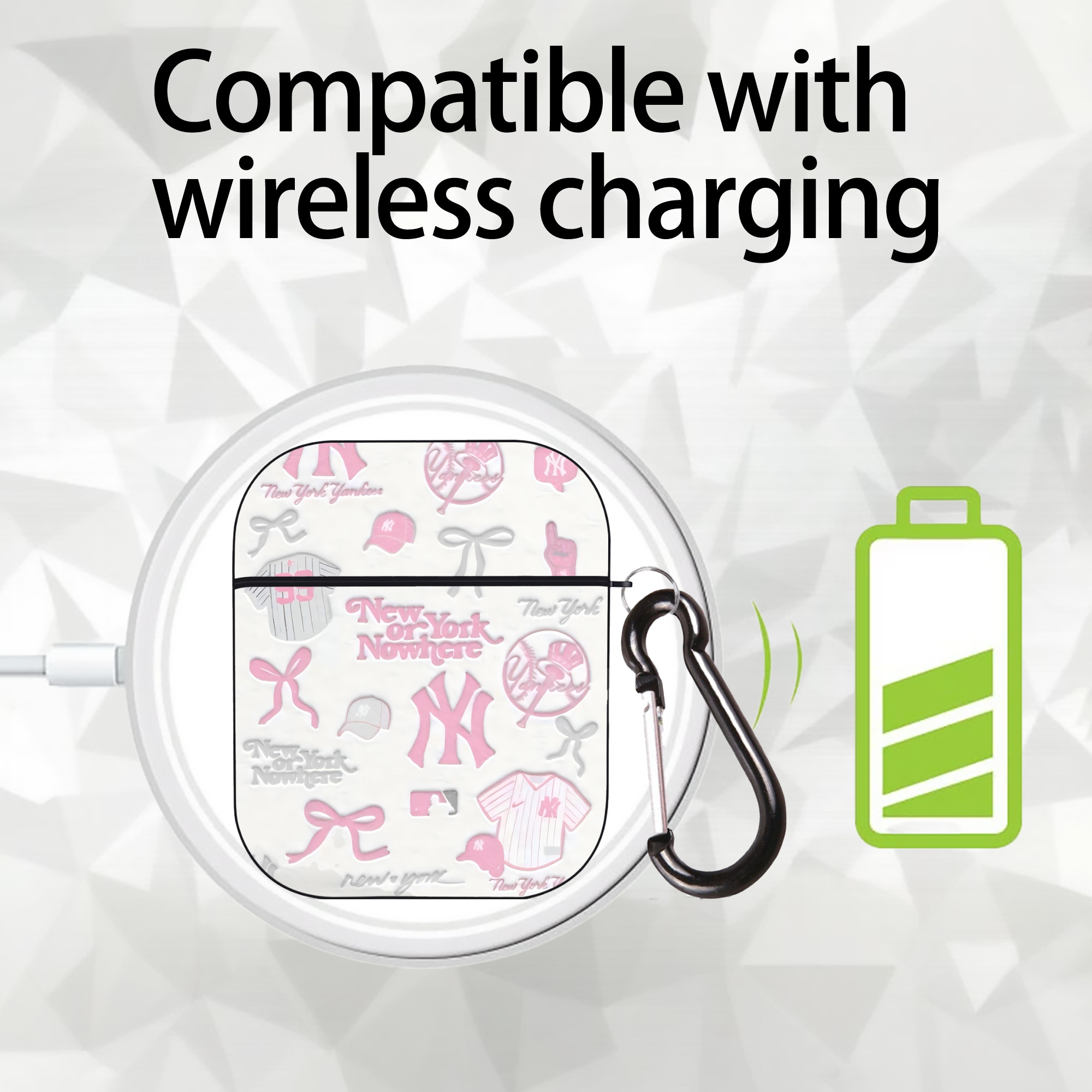 New York Yankees 206 AirPods 2 Case Hard Shell Black, Flexible PC Material, Precise Cutouts, Full Protection, Anti-Fingerprint, Washable, Includes Keychain – Durable & Slim Design