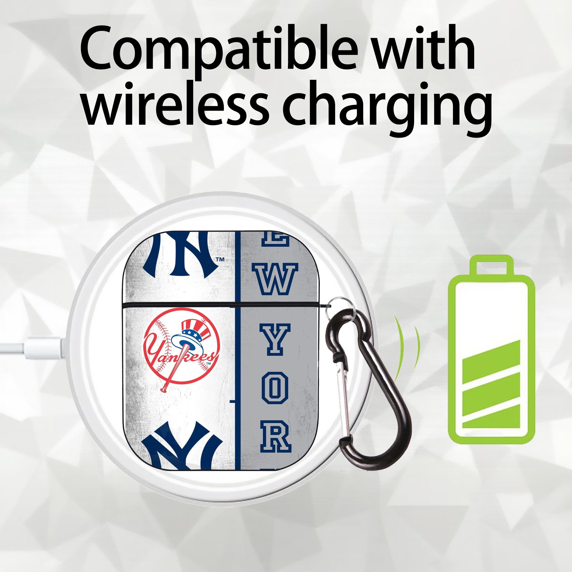 New York Yankees 217 AirPods 2 Case Hard Shell Black, Flexible PC Material, Precise Cutouts, Full Protection, Anti-Fingerprint, Washable, Includes Keychain – Durable & Slim Design