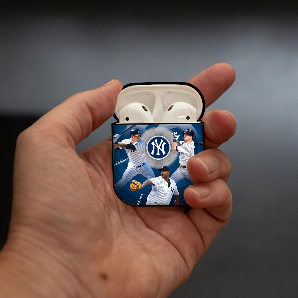 New York Yankees 222 AirPods 2 Case Hard Shell Black, Flexible PC Material, Precise Cutouts, Full Protection, Anti-Fingerprint, Washable, Includes Keychain – Durable & Slim Design