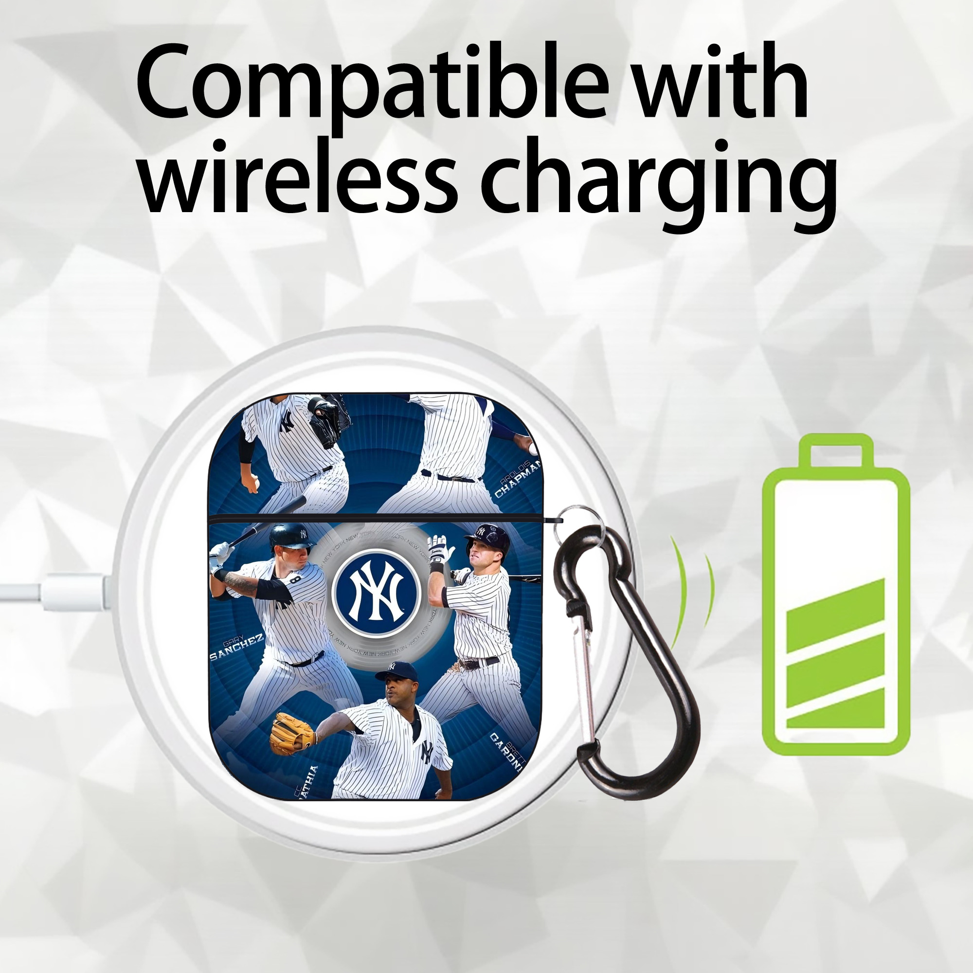 New York Yankees 222 AirPods 2 Case Hard Shell Black, Flexible PC Material, Precise Cutouts, Full Protection, Anti-Fingerprint, Washable, Includes Keychain – Durable & Slim Design