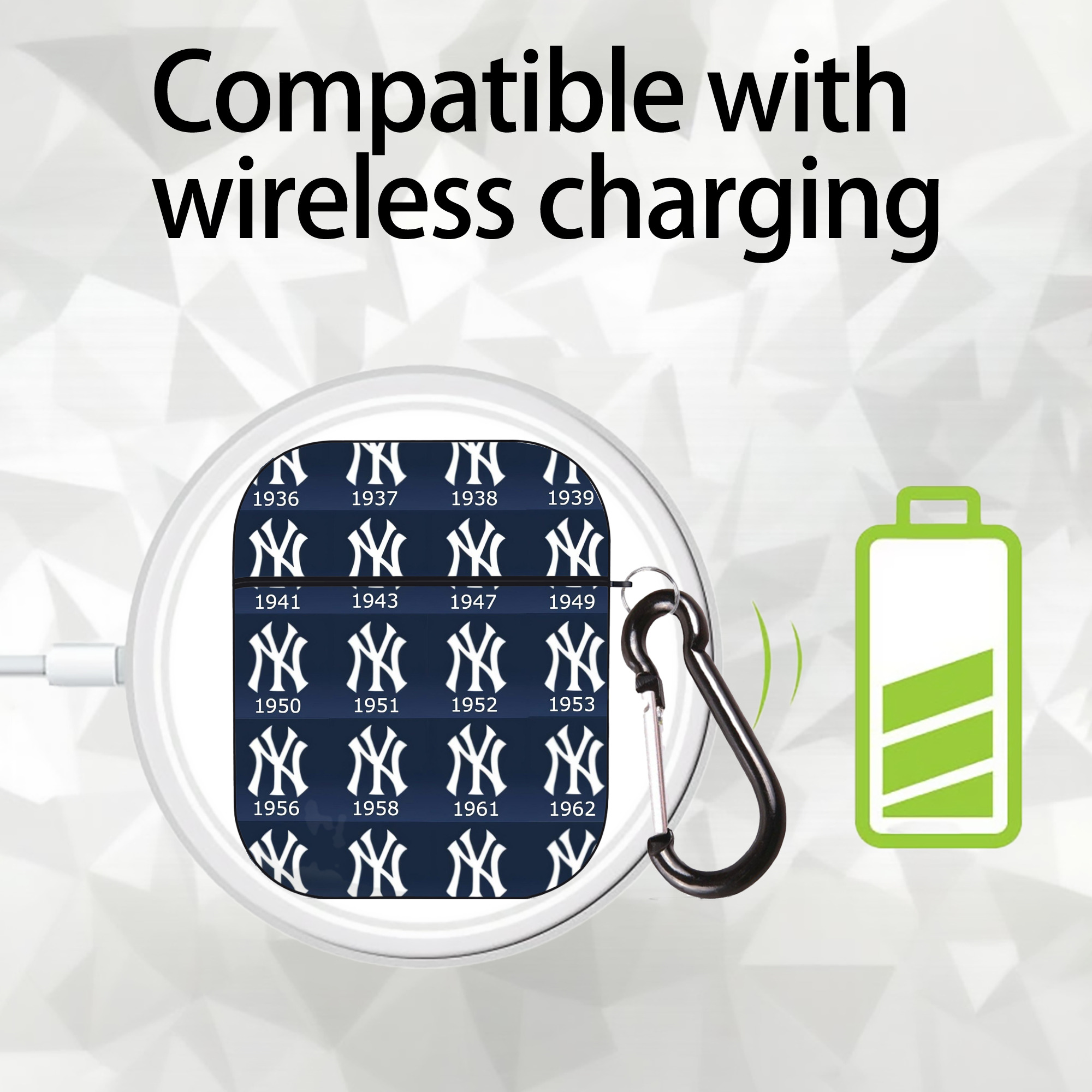 New York Yankees 229 AirPods 2 Case Hard Shell Black, Flexible PC Material, Precise Cutouts, Full Protection, Anti-Fingerprint, Washable, Includes Keychain – Durable & Slim Design