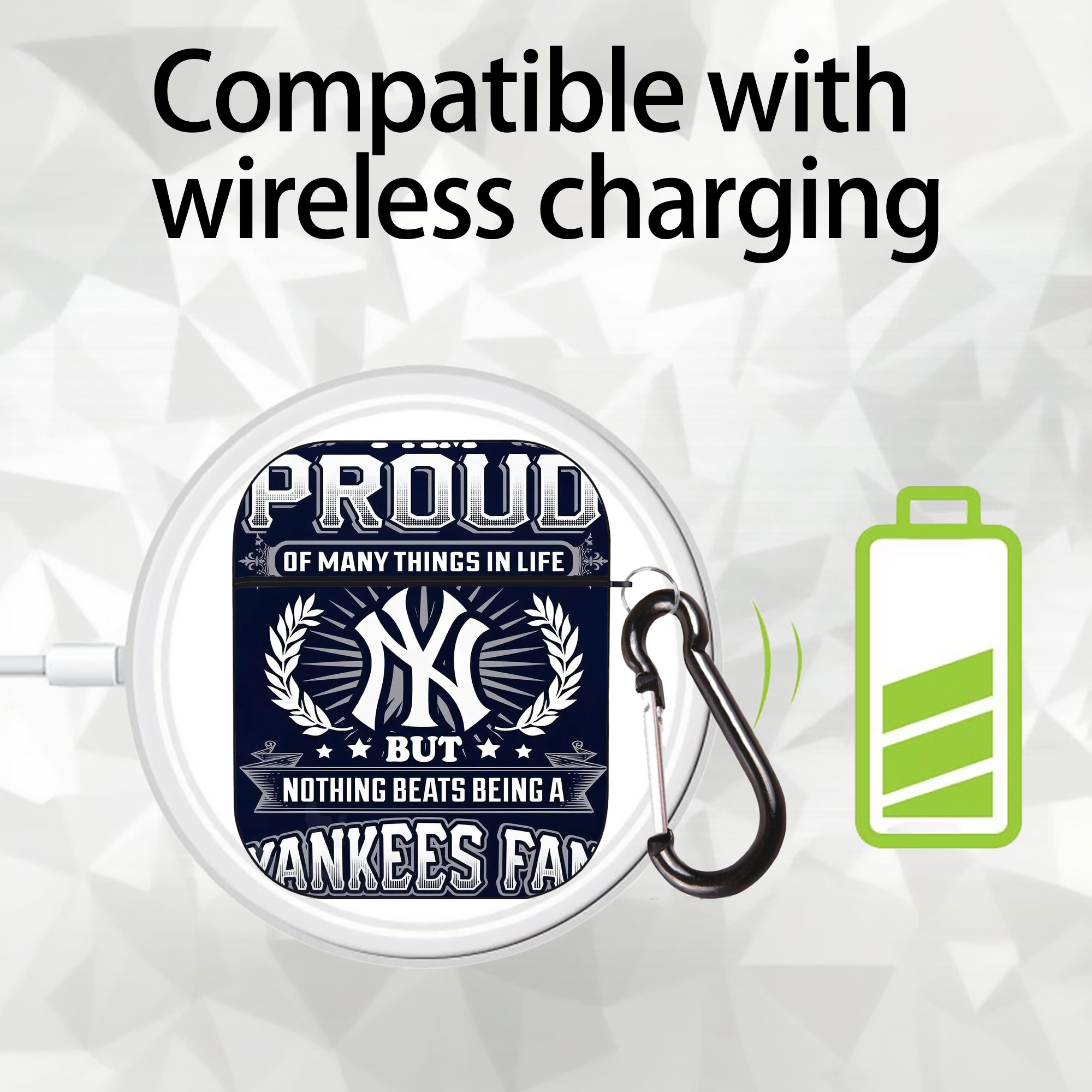 New York Yankees 301 AirPods 2 Case Hard Shell Black, Flexible PC Material, Precise Cutouts, Full Protection, Anti-Fingerprint, Washable, Includes Keychain – Durable & Slim Design