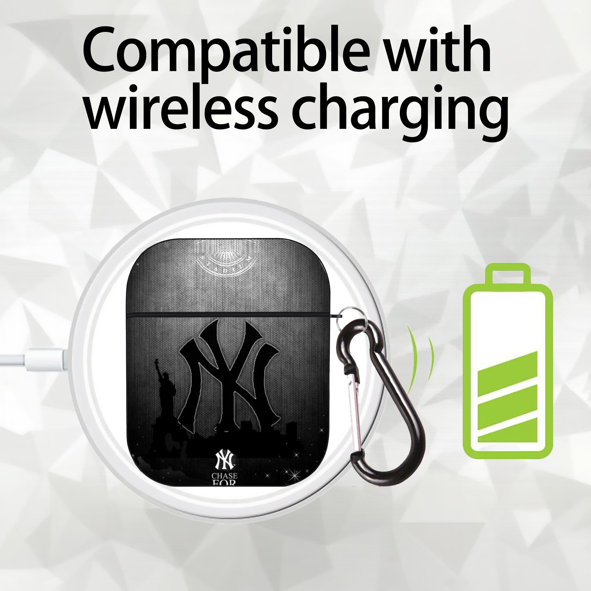 New York Yankees 313 AirPods 2 Case Hard Shell Black, Flexible PC Material, Precise Cutouts, Full Protection, Anti-Fingerprint, Washable, Includes Keychain – Durable & Slim Design