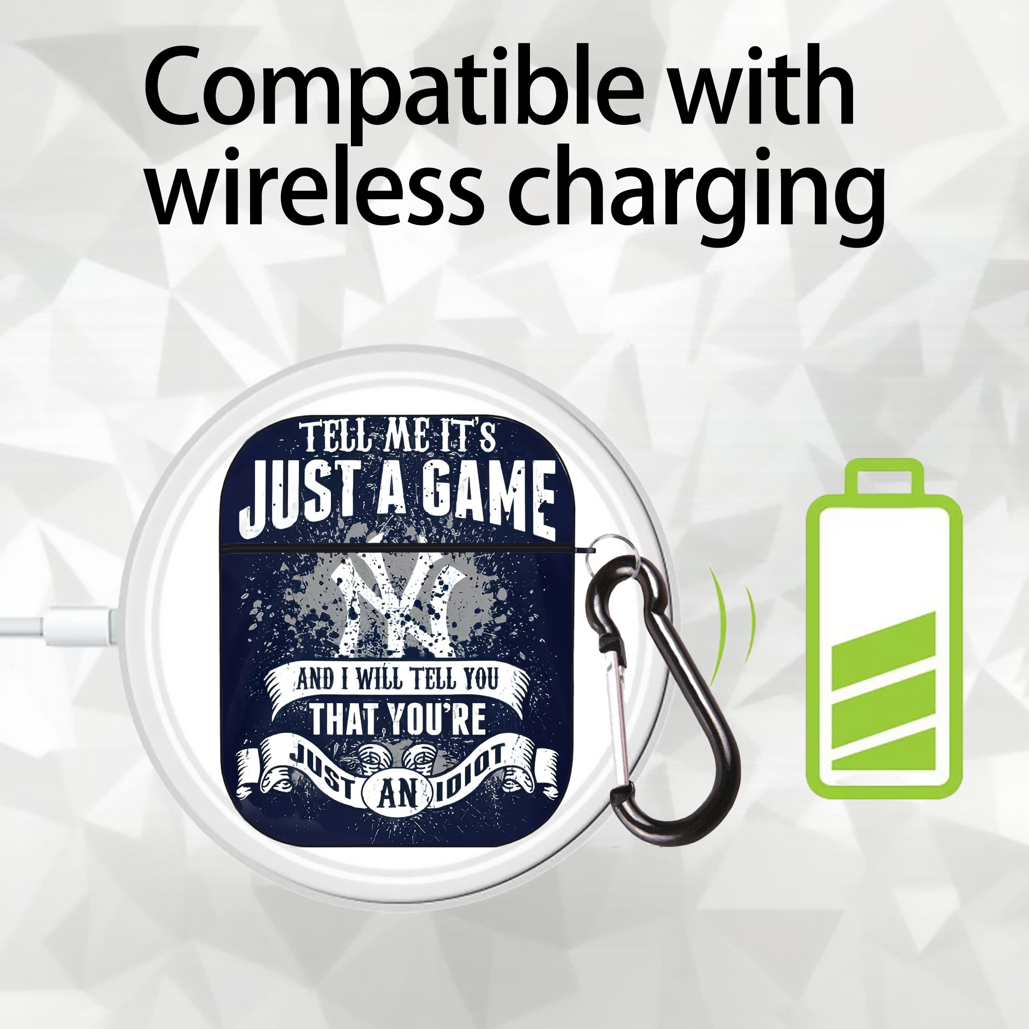 New York Yankees 322 AirPods 2 Case Hard Shell Black, Flexible PC Material, Precise Cutouts, Full Protection, Anti-Fingerprint, Washable, Includes Keychain – Durable & Slim Design