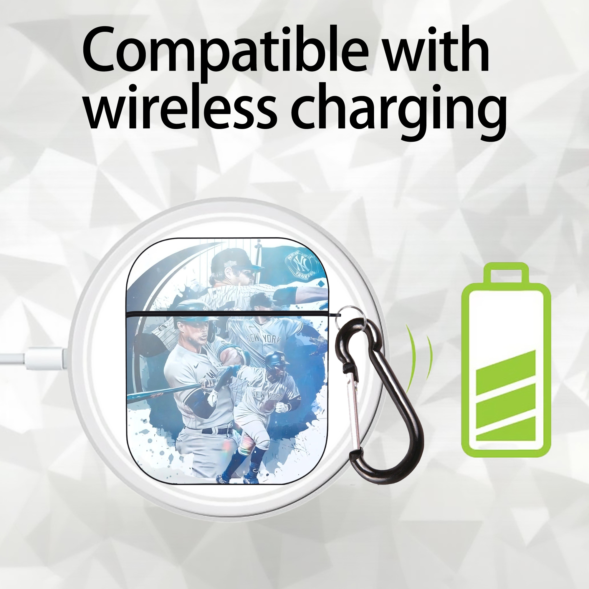 New York Yankees 329 AirPods 2 Case Hard Shell Black, Flexible PC Material, Precise Cutouts, Full Protection, Anti-Fingerprint, Washable, Includes Keychain – Durable & Slim Design