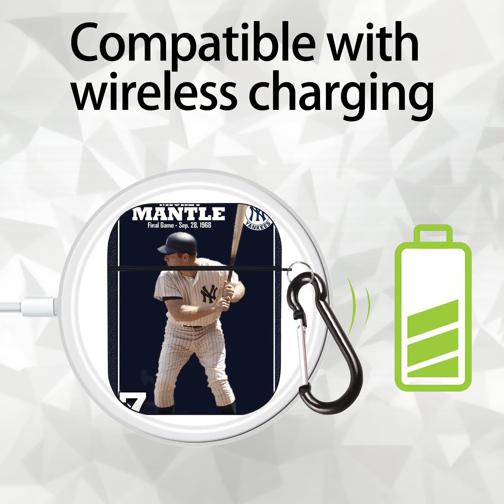 New York Yankees 344 AirPods 2 Case Hard Shell Black, Flexible PC Material, Precise Cutouts, Full Protection, Anti-Fingerprint, Washable, Includes Keychain – Durable & Slim Design