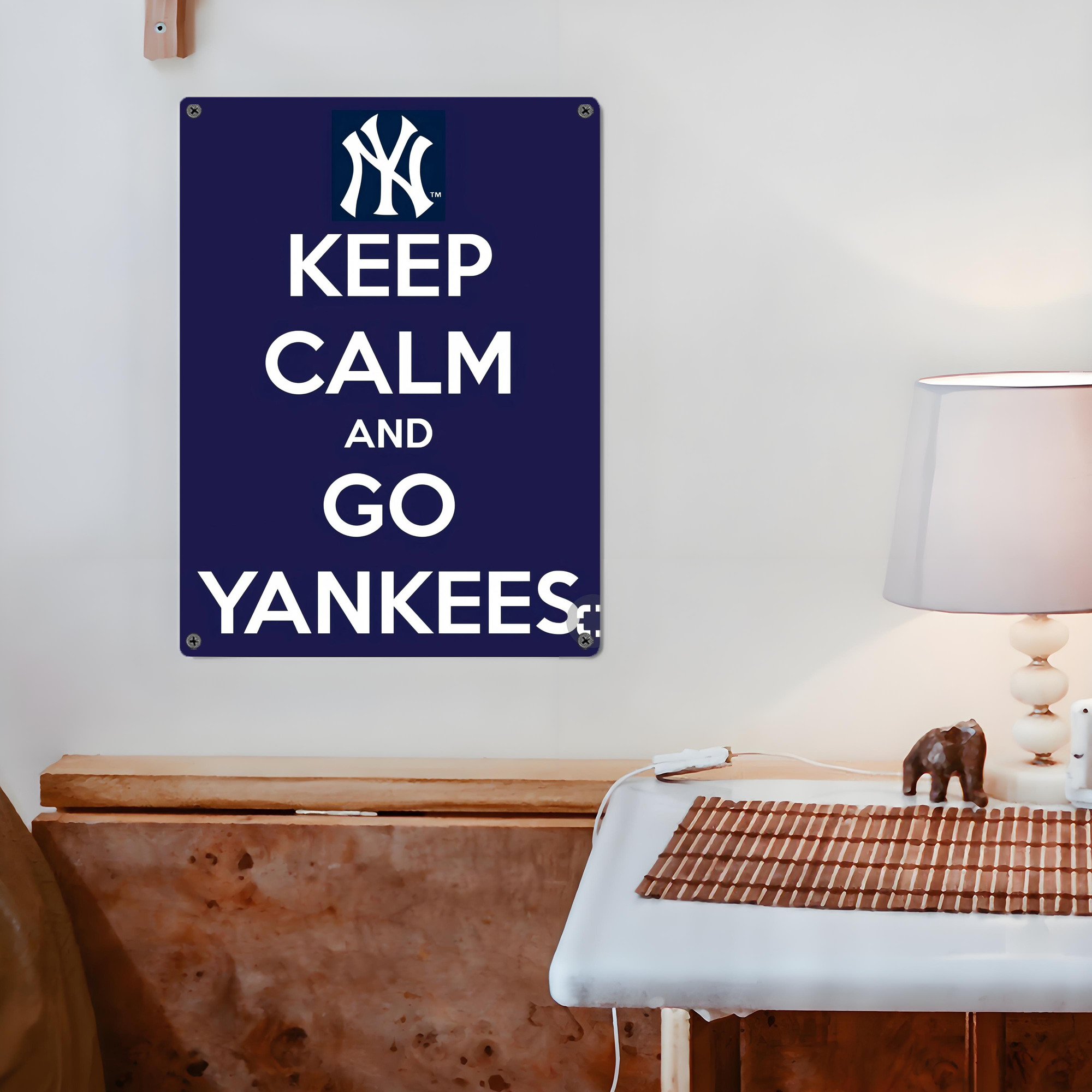 New York Yankees Keep Calm and Go Yankees Vintage Metal Tin Sign 12x16inch – Retro Wall Art Decor For Home, Bar, Kitchen, Bedroom, Office – Durable Iron Sheet Poster, Easy To Hang, Full-Color Printing