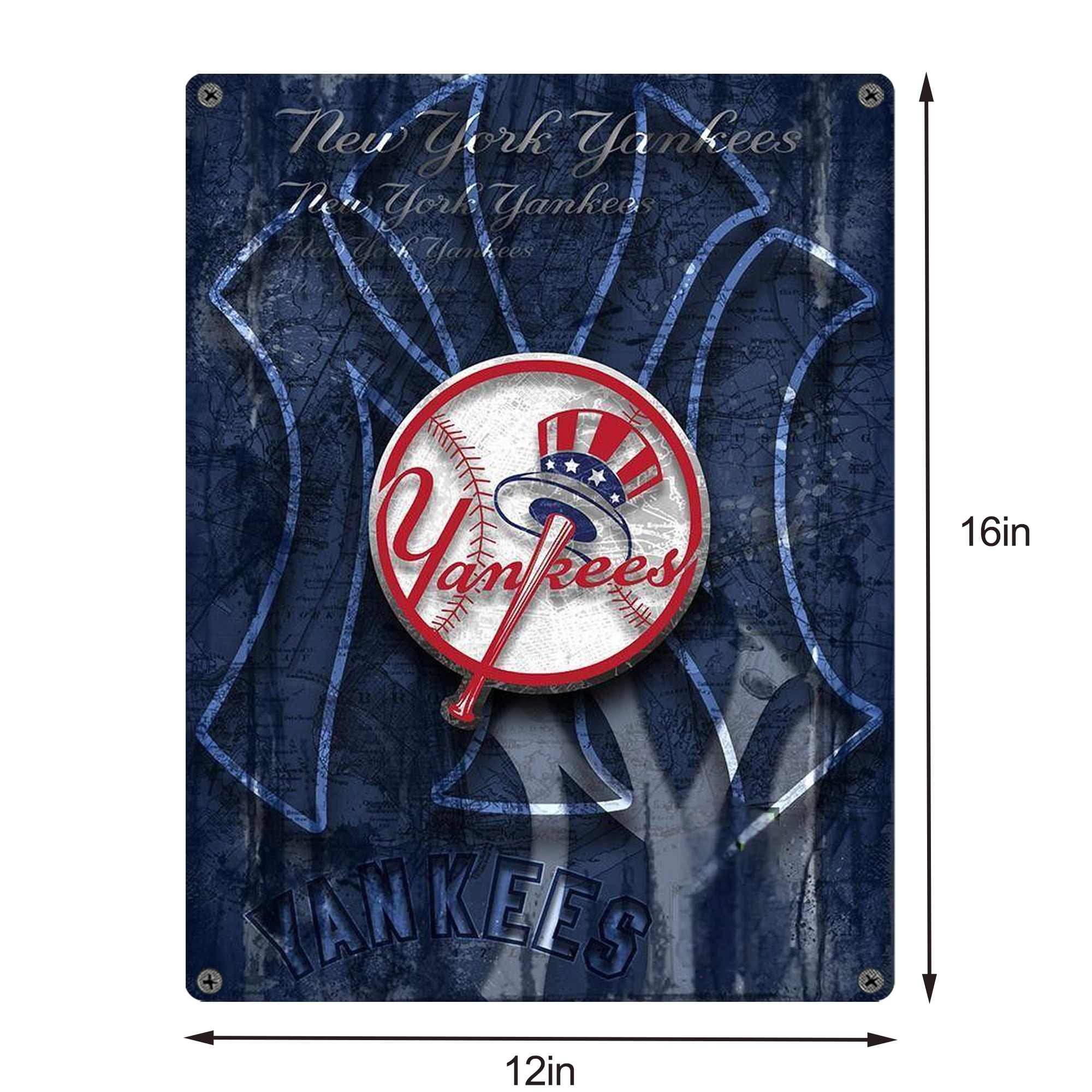 New York Yankees 190 Vintage Metal Tin Sign 12x16inch – Retro Wall Art Decor For Home, Bar, Kitchen, Bedroom, Office – Durable Iron Sheet Poster, Easy To Hang, Full-Color Printing
