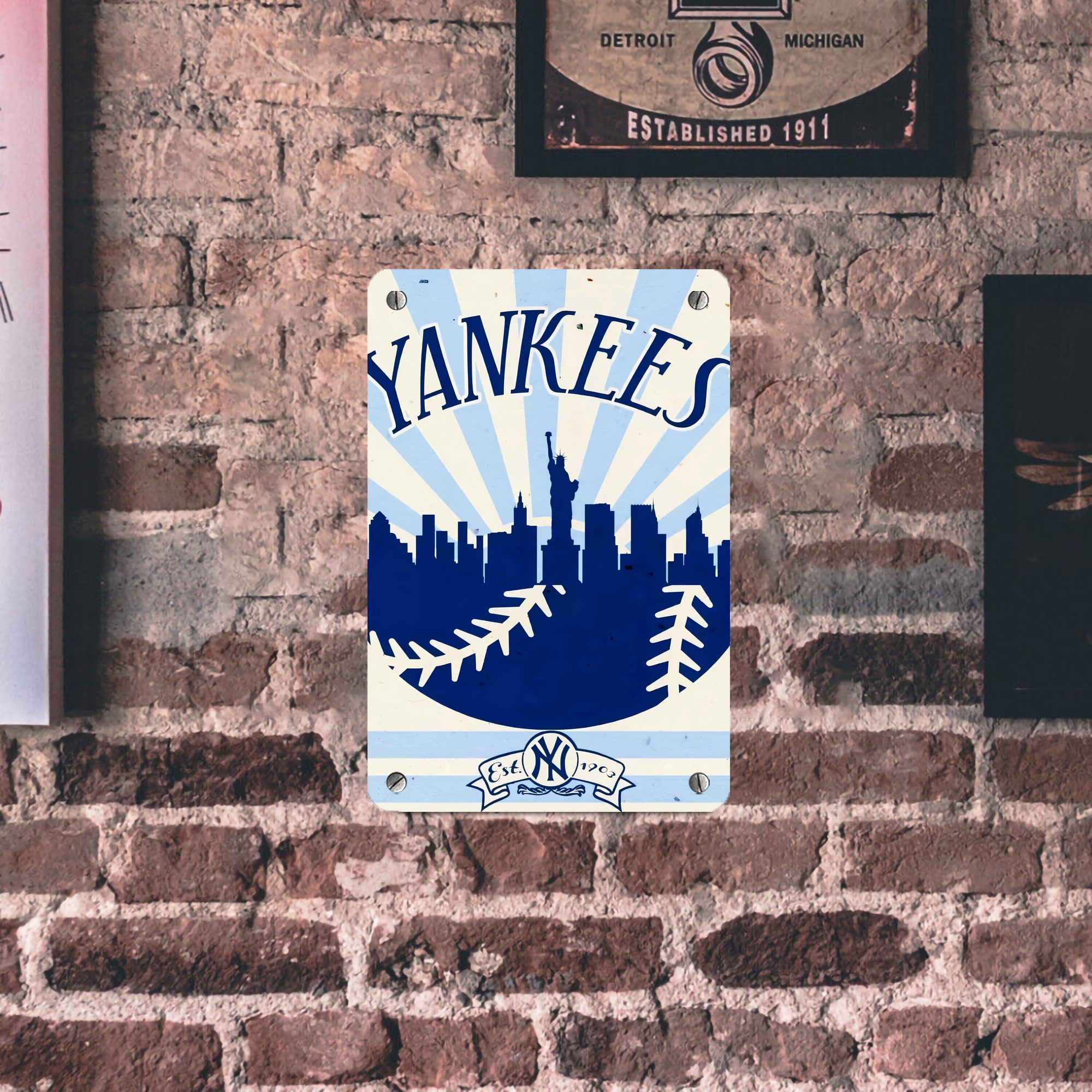 New York Yankees 143 Metal Tin Sign 8x12inch - High-Quality Full-Print Decorative Wall Art, Durable Rust-Resistant Metal Plaque For Living Room, Bedroom, Kitchen, Office, Bar Décor