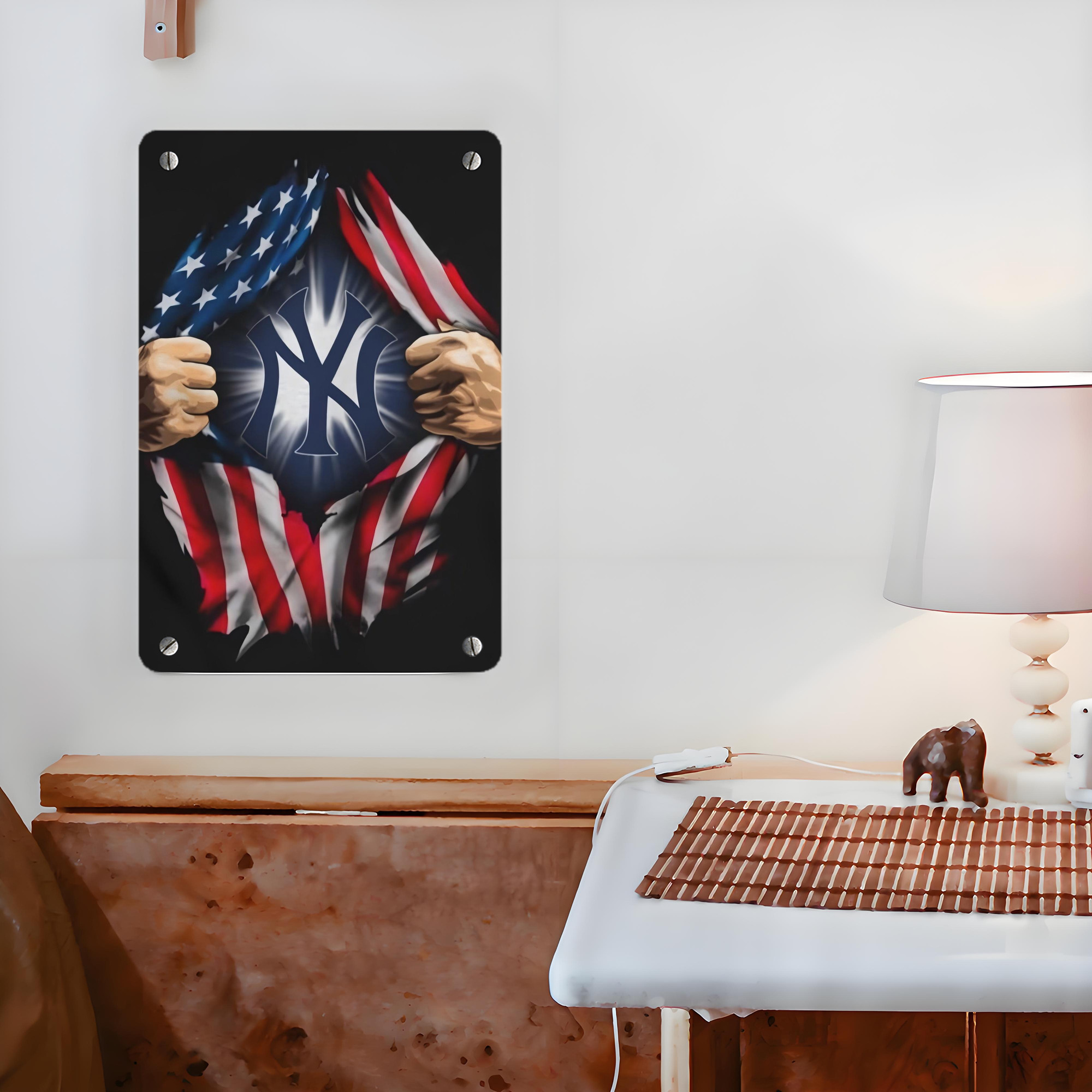 New York Yankees US Flag Yankees Inside Me Metal Tin Sign 8x12inch - High-Quality Full-Print Decorative Wall Art, Durable Rust-Resistant Metal Plaque For Living Room, Bedroom, Kitchen, Office, Bar Décor