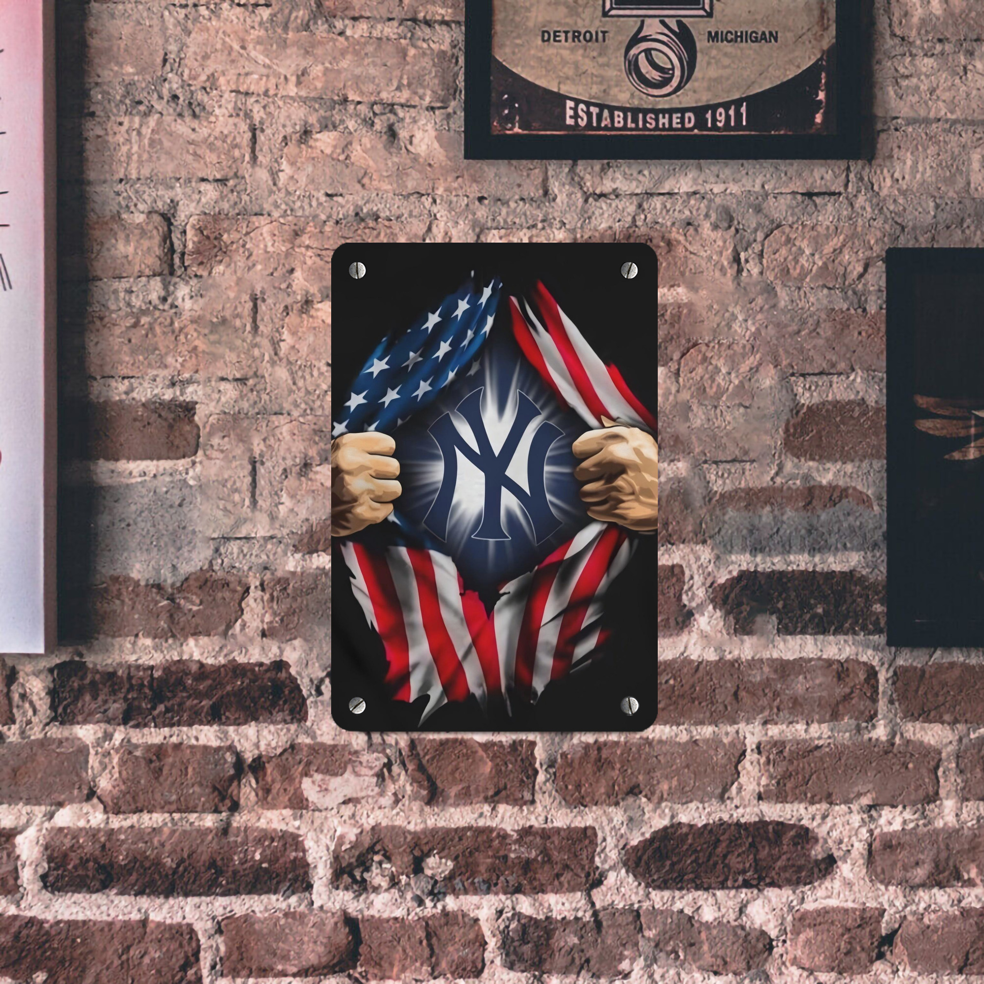 New York Yankees US Flag Yankees Inside Me Metal Tin Sign 8x12inch - High-Quality Full-Print Decorative Wall Art, Durable Rust-Resistant Metal Plaque For Living Room, Bedroom, Kitchen, Office, Bar Décor