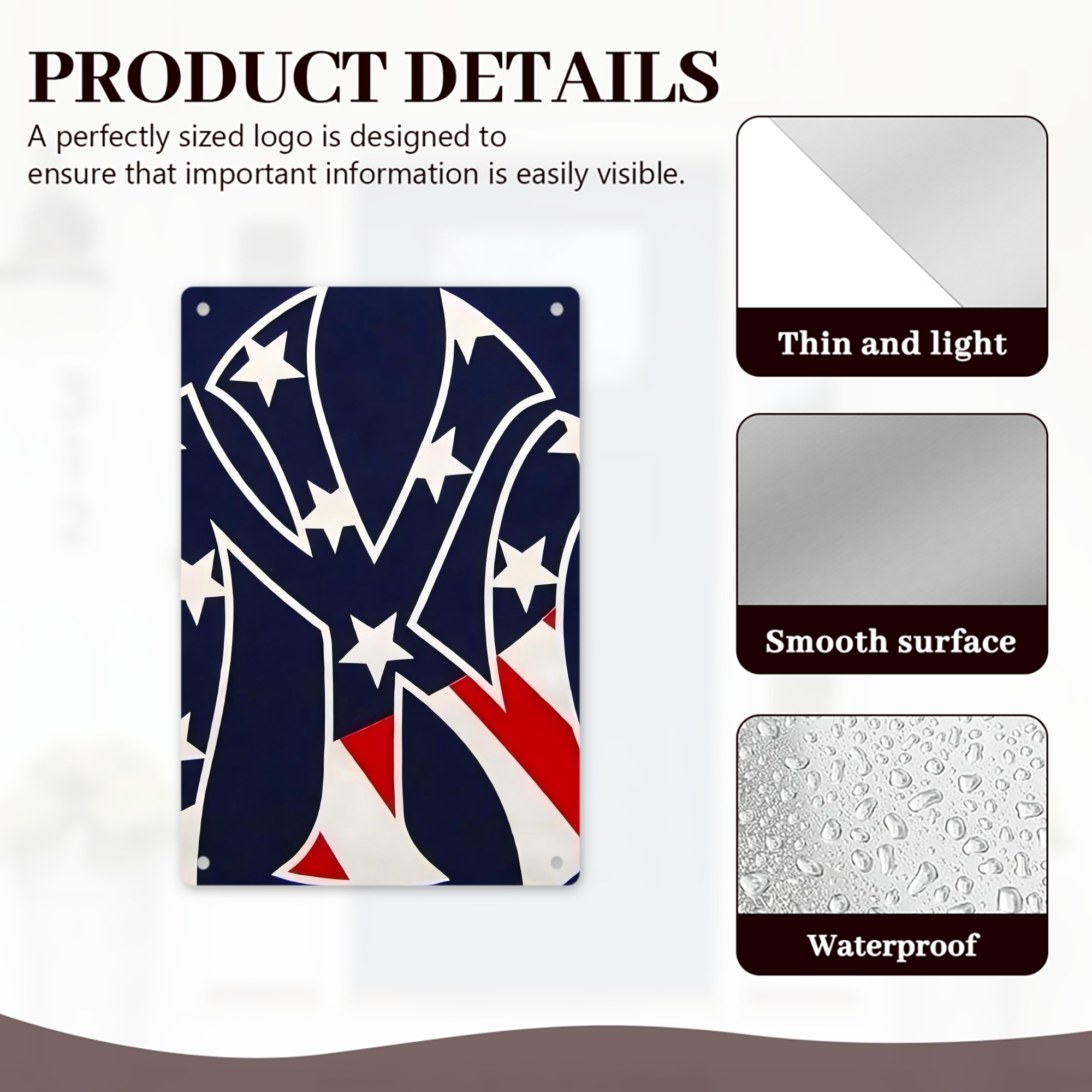 New York Yankees Logo USA 8x12inch Vertical Aluminum Sign - Durable Fade-Resistant Indoor/Outdoor Safety & Information Plaque For Office, Hotel, Restaurant, Bar, Public Spaces