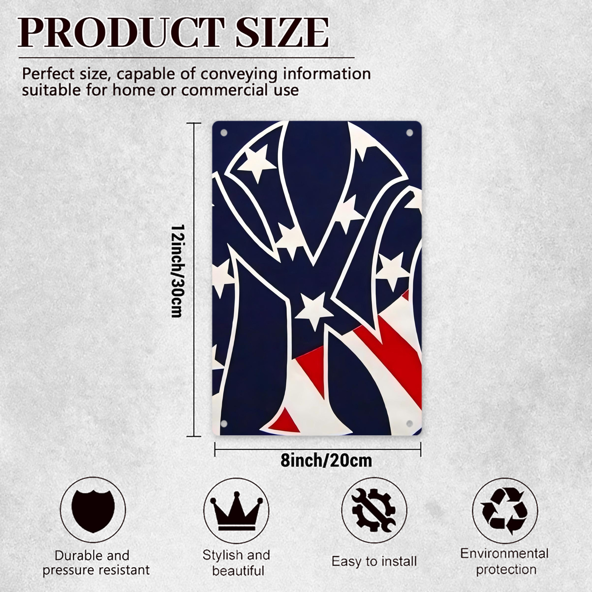 New York Yankees Logo USA 8x12inch Vertical Aluminum Sign - Durable Fade-Resistant Indoor/Outdoor Safety & Information Plaque For Office, Hotel, Restaurant, Bar, Public Spaces