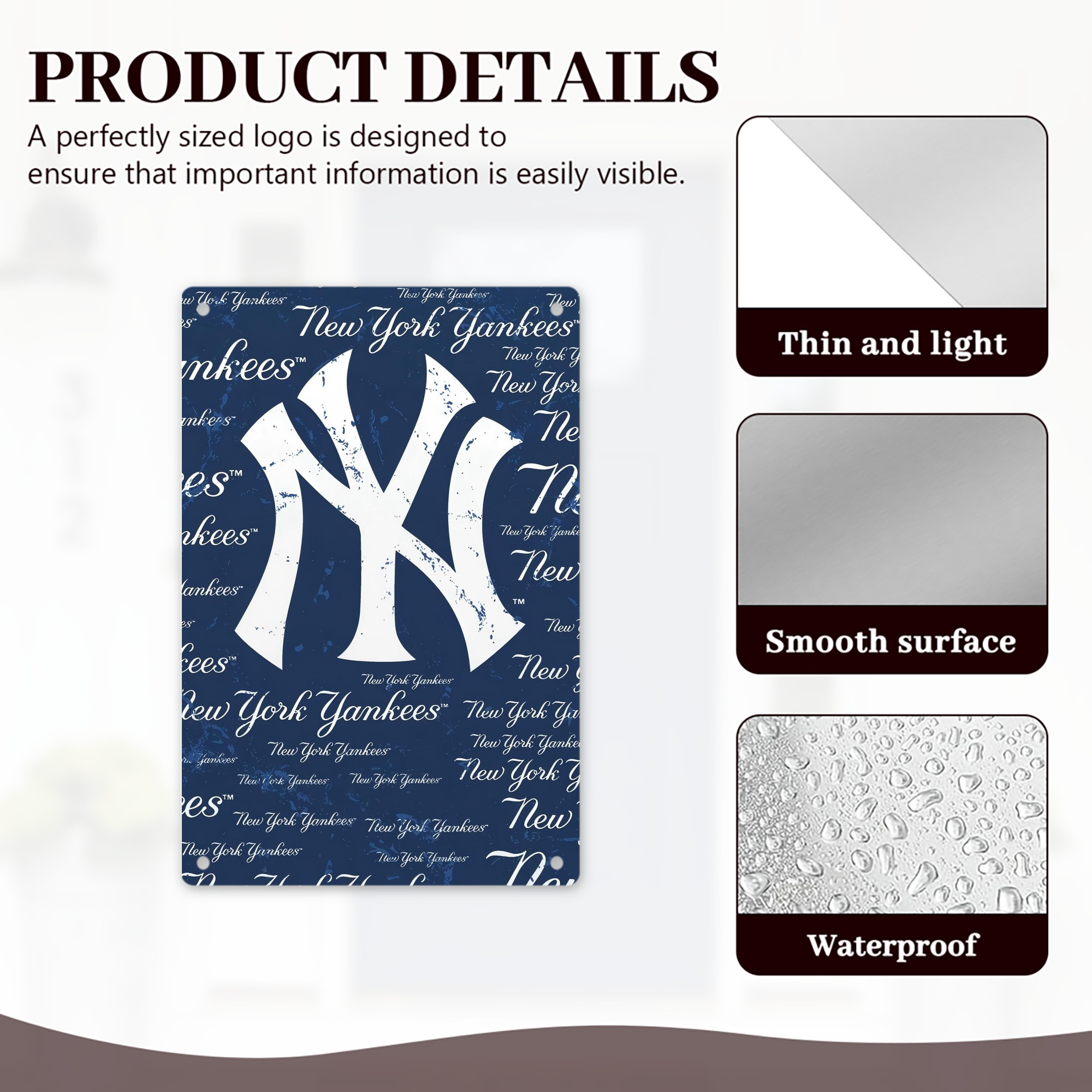 New York Yankees 117 8x12inch Vertical Aluminum Sign - Durable Fade-Resistant Indoor/Outdoor Safety & Information Plaque For Office, Hotel, Restaurant, Bar, Public Spaces