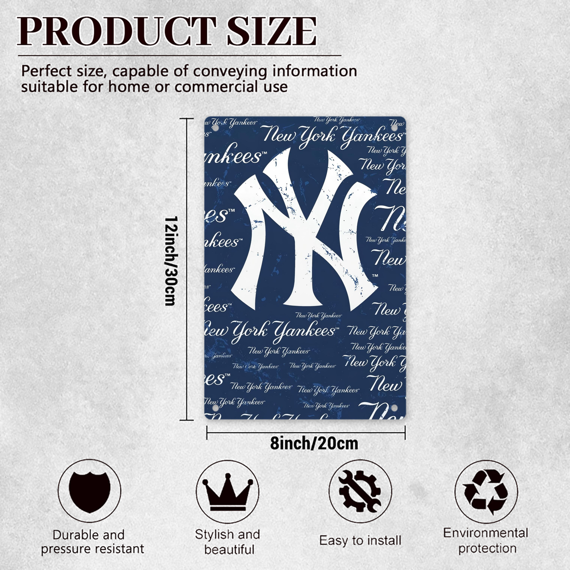 New York Yankees 117 8x12inch Vertical Aluminum Sign - Durable Fade-Resistant Indoor/Outdoor Safety & Information Plaque For Office, Hotel, Restaurant, Bar, Public Spaces